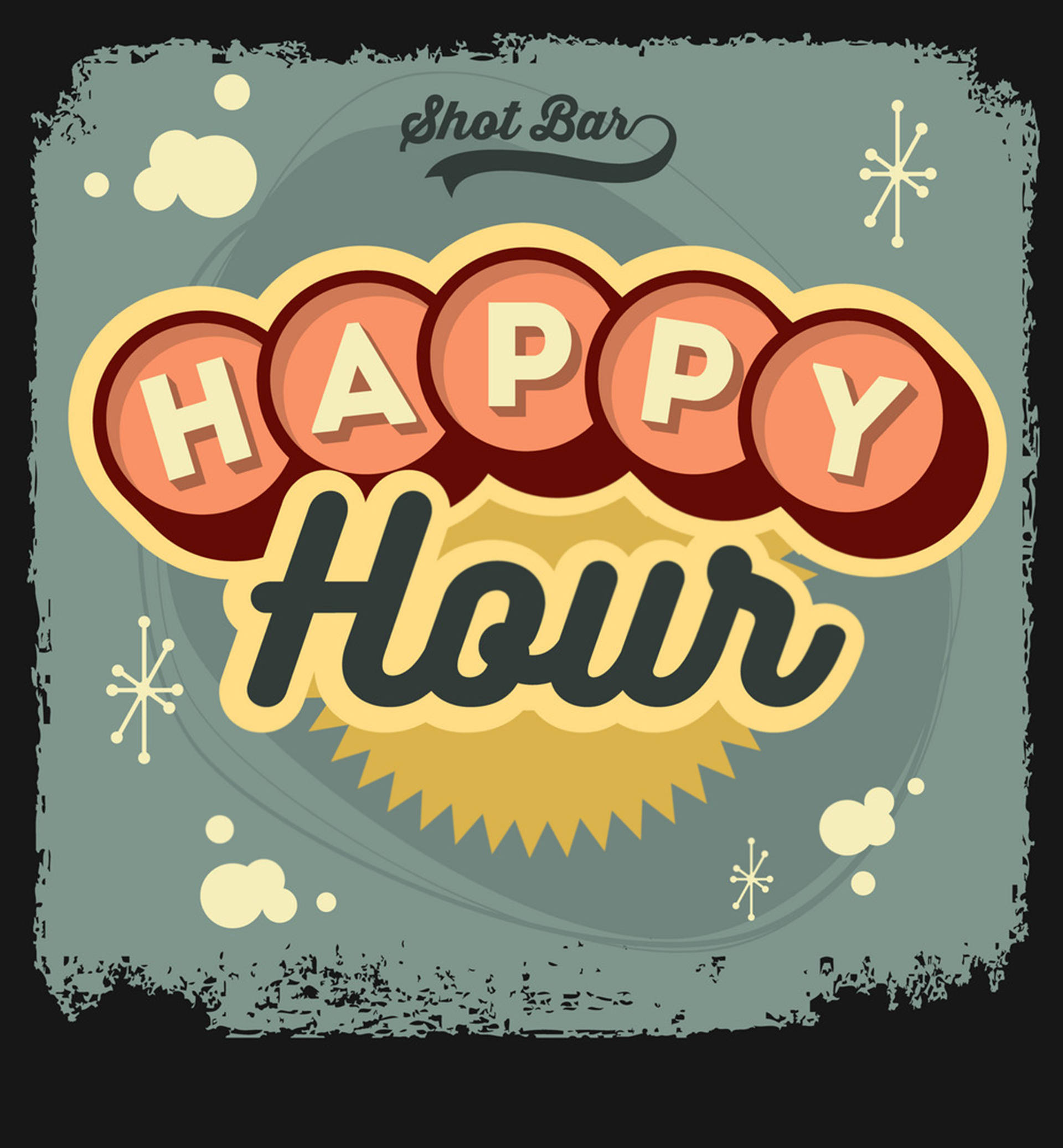 Happy Hour, shot bar, vintage retro sign, Full HD Phone Wallpaper
