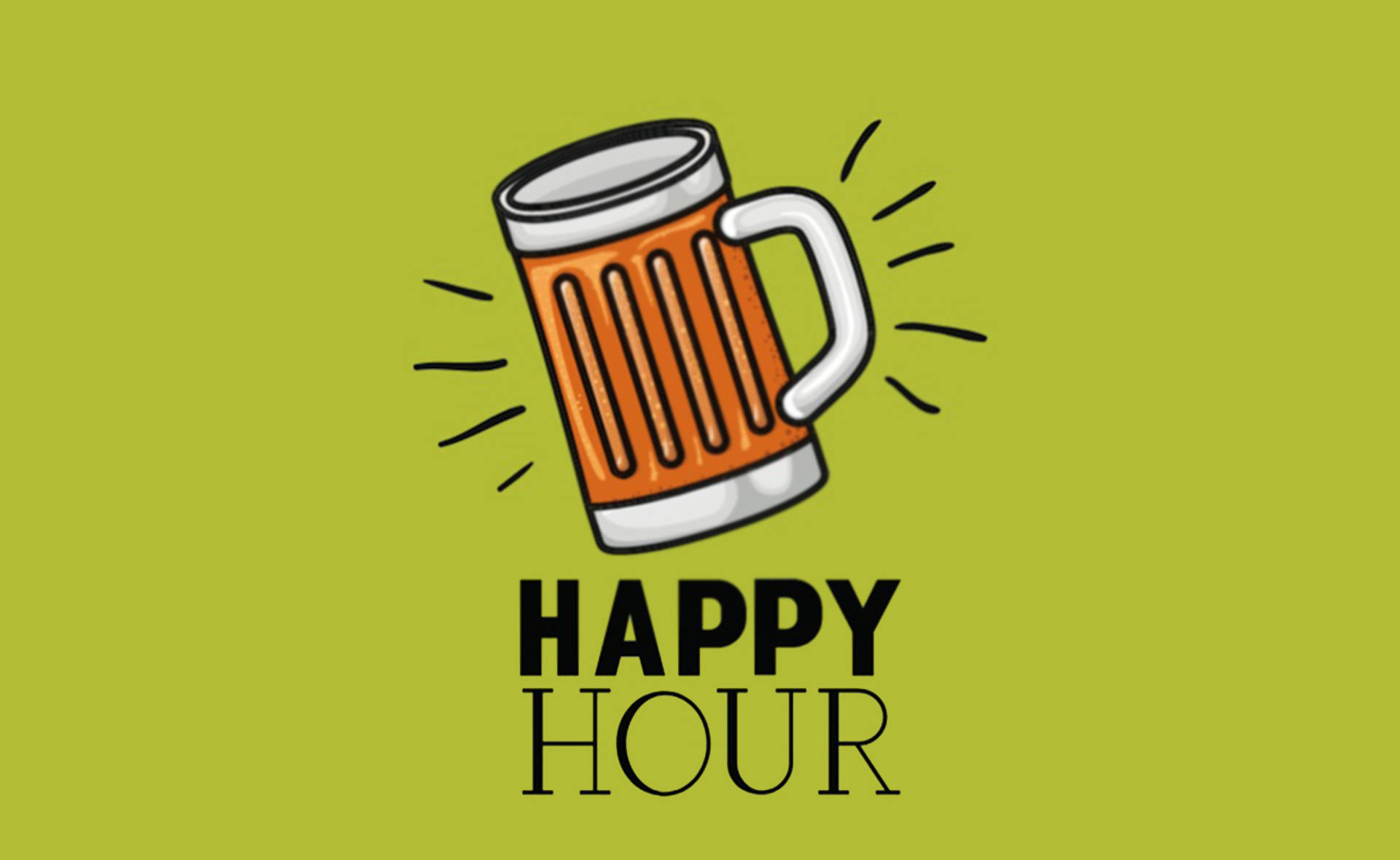 Happy Hour, green background, cartoon beer mug, Full HD Desktop Wallpaper