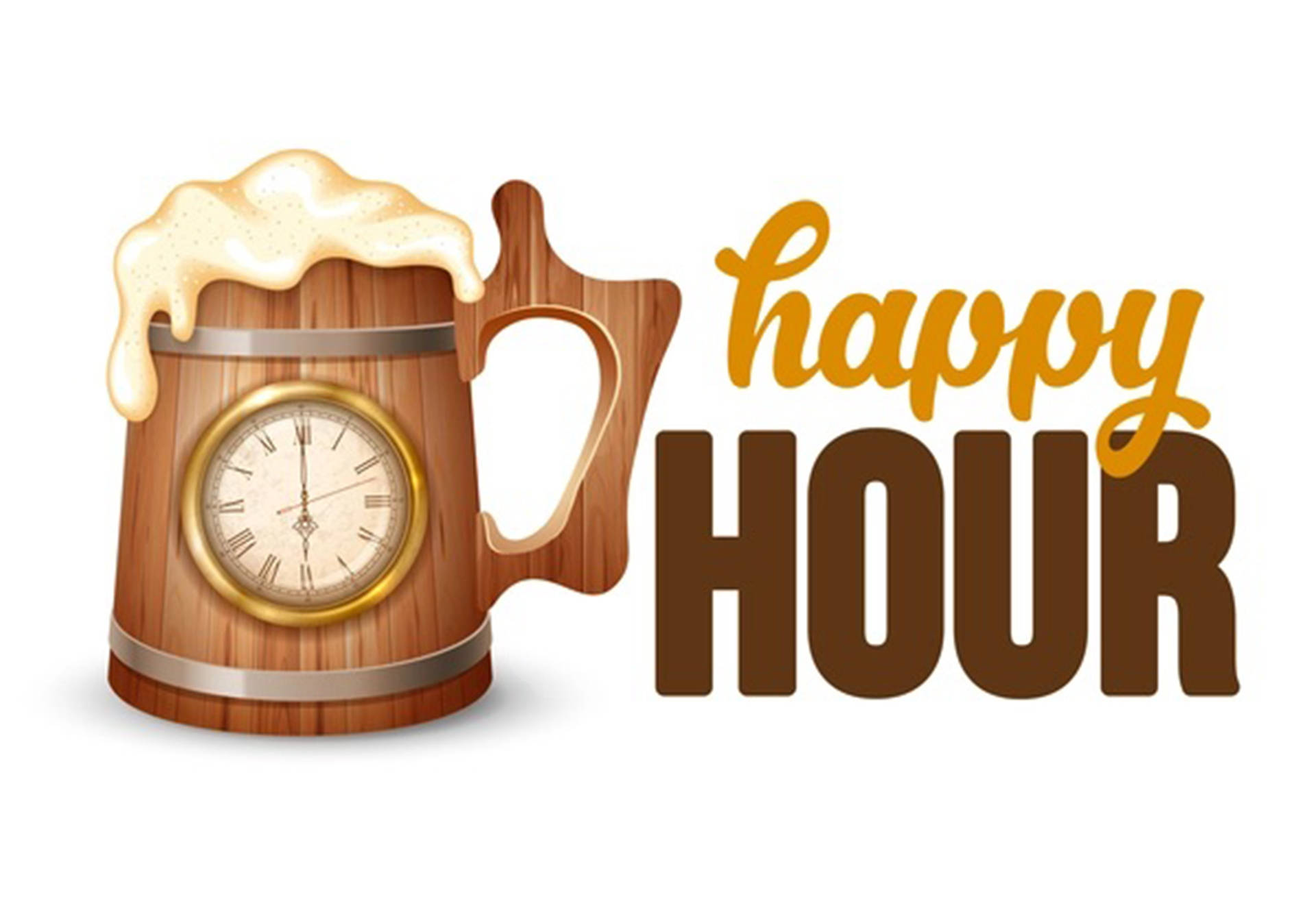Happy Hour, wooden beer mug, overflowing foam, Full HD Desktop Wallpaper