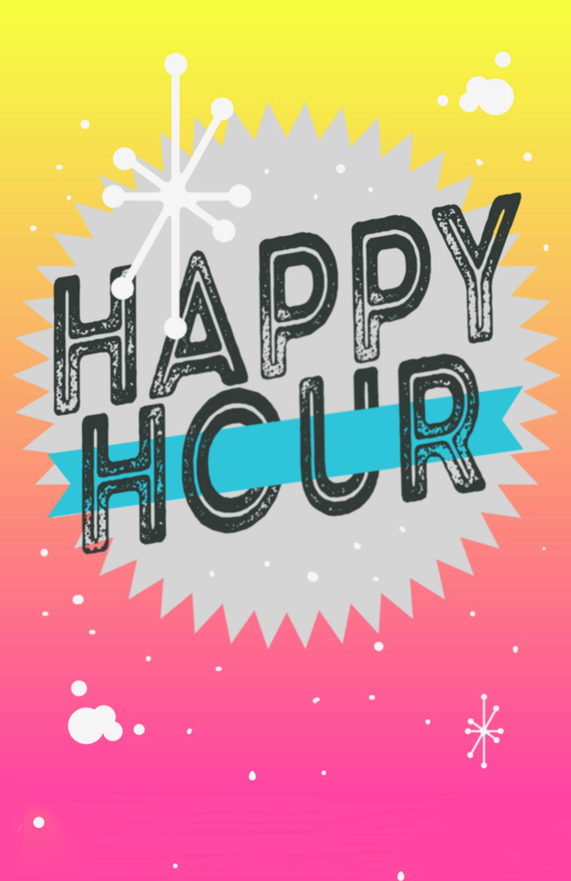 Happy Hour, retro-style, black letters, 2K Phone Wallpaper