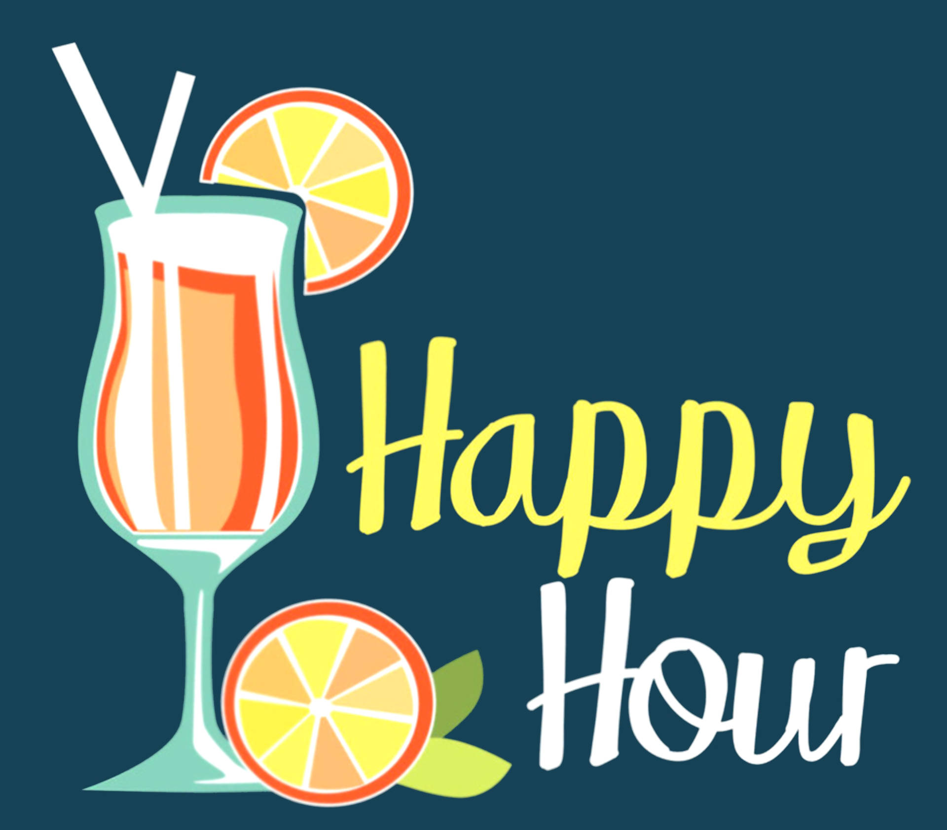 Happy Hour, orange slices, straws, Full HD Desktop Wallpaper