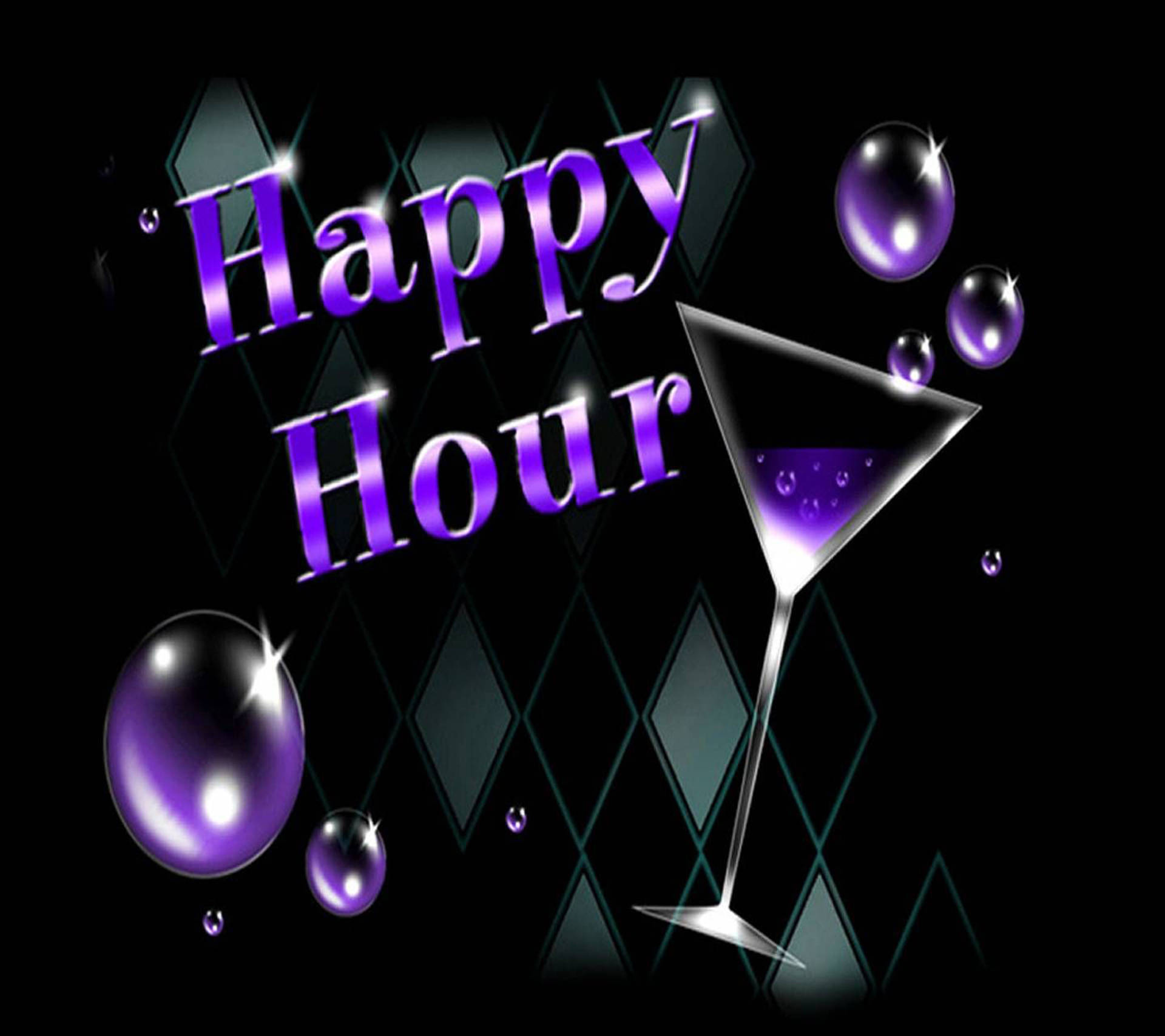Happy Hour, purple martini glass, glittering orbs, Full HD Desktop Wallpaper