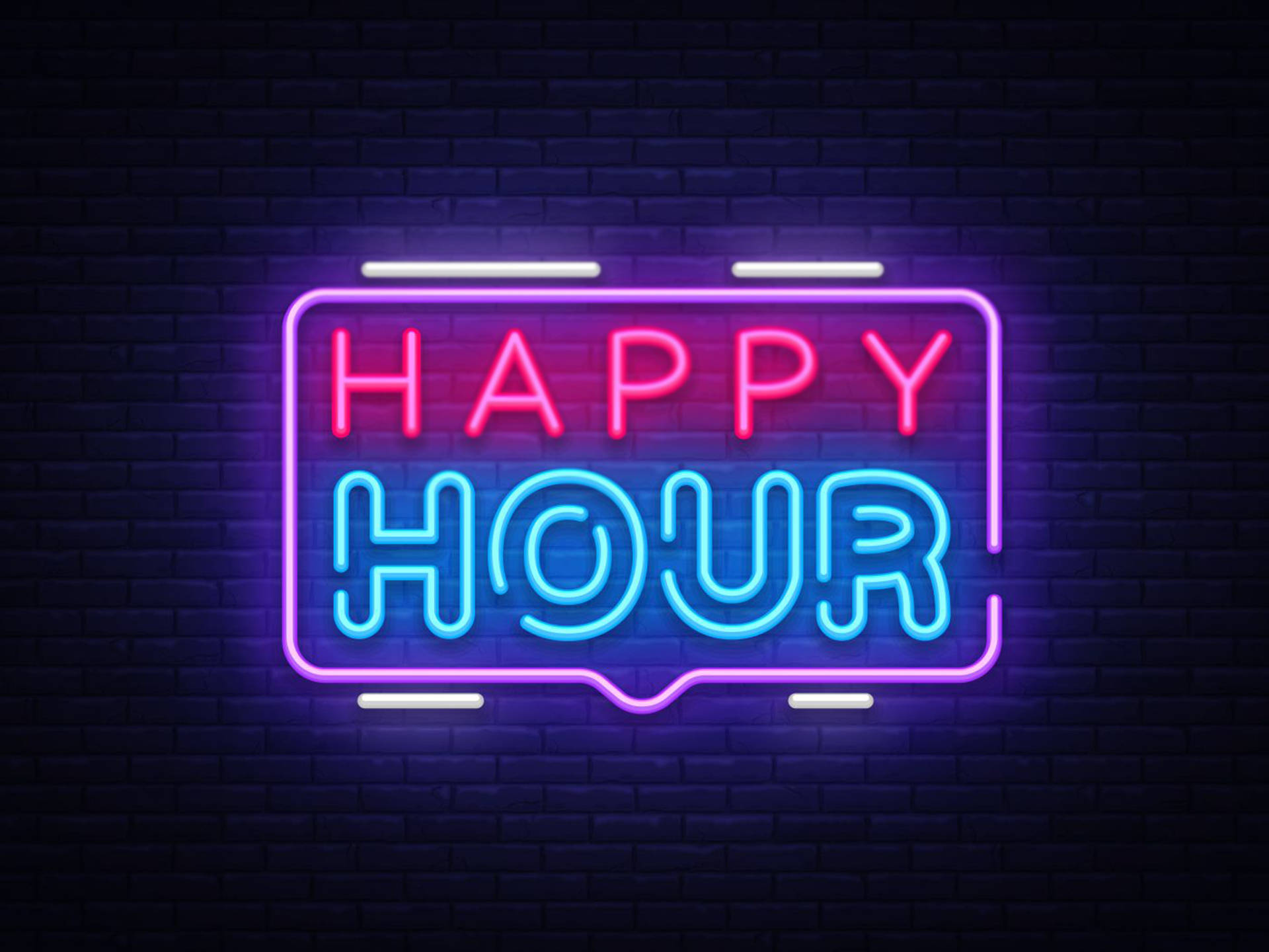 Happy Hour, neon sign, pink and blue, Full HD Desktop Wallpaper
