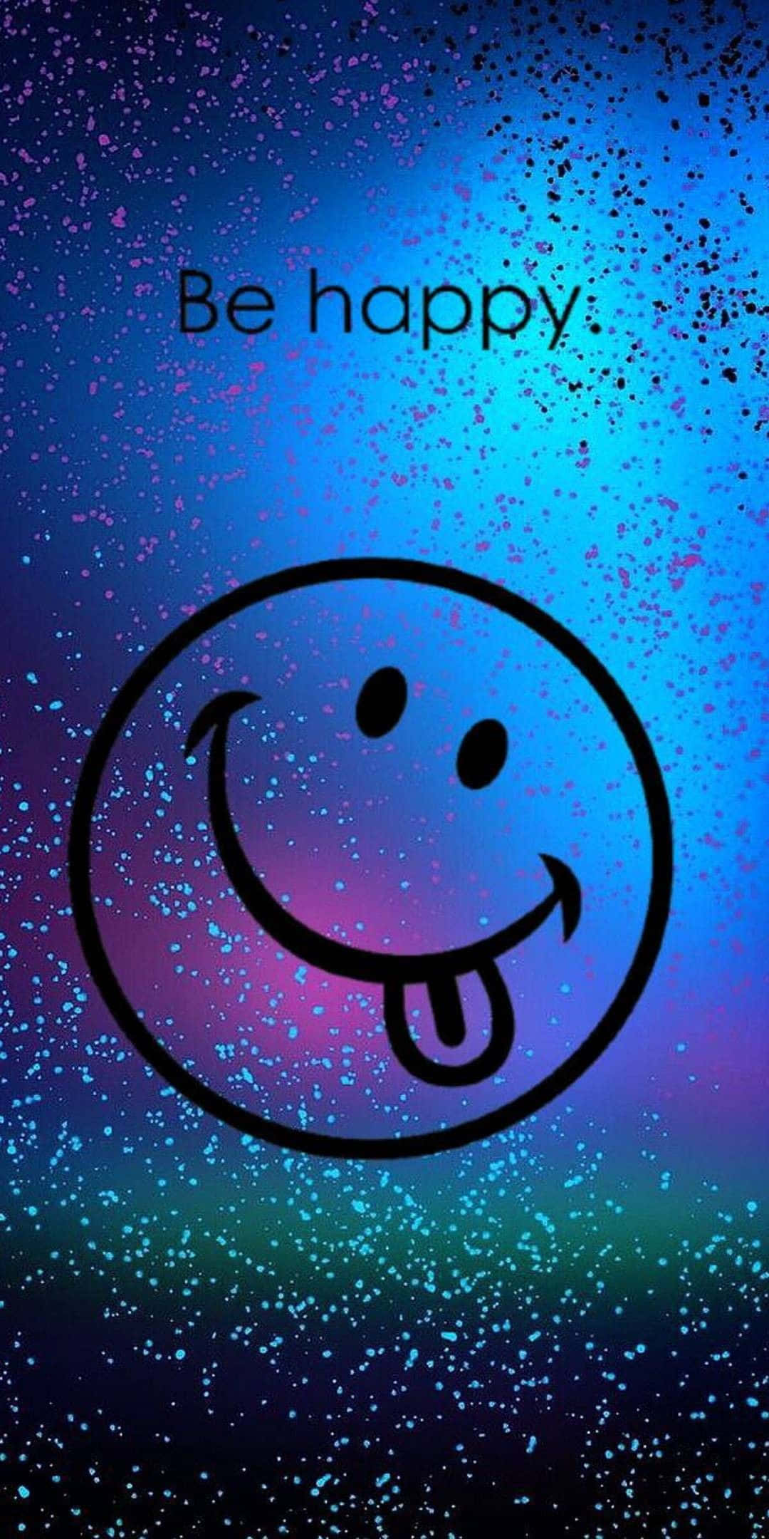 iPhone, black smiley face, cosmic blue and purple gradient, Full HD Phone Wallpaper