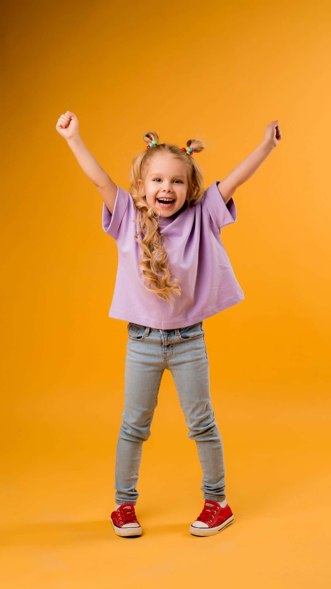 Happy iPhone, blonde braids, red sneakers, Full HD Phone Wallpaper