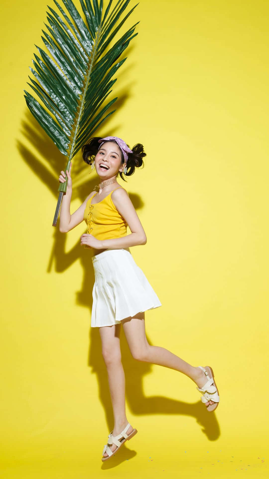 Happy iPhone, yellow top, white skirt, Full HD Phone Wallpaper