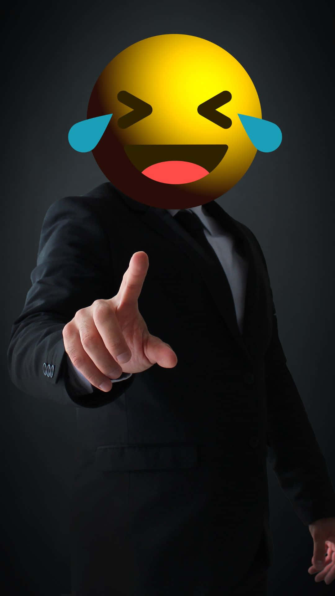 iPhone, black suit, laughing crying emoji, Full HD Phone Wallpaper