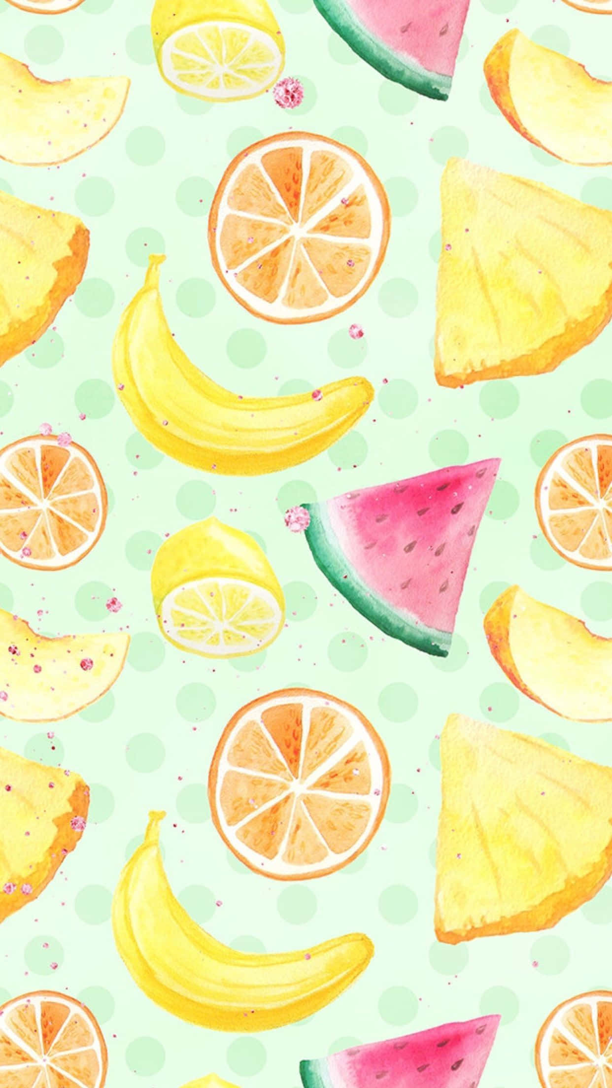 cute food iphone, watercolor fruits, bananas, Full HD Phone Wallpaper