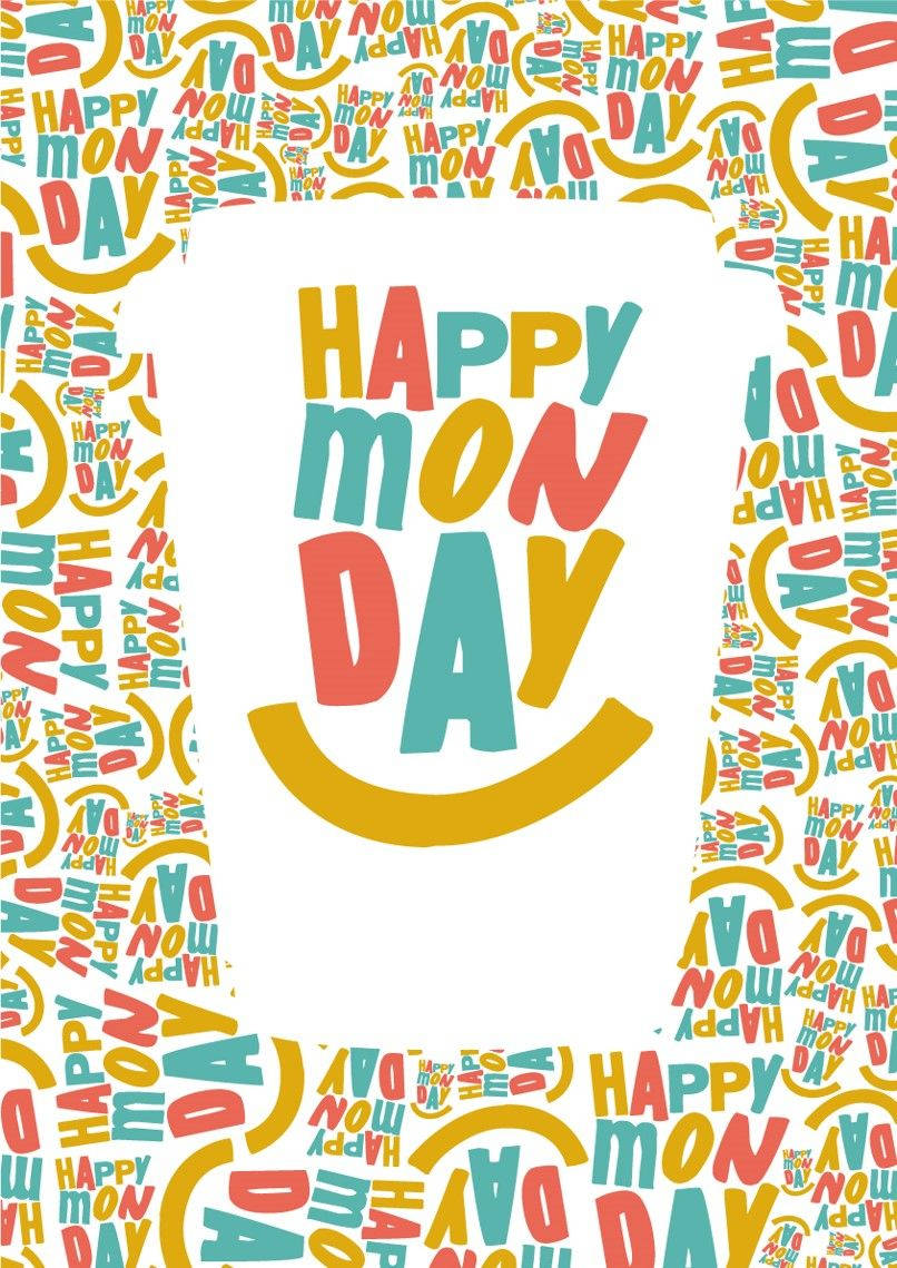 Happy Monday, colorful text, smiley faces, SD Phone Wallpaper