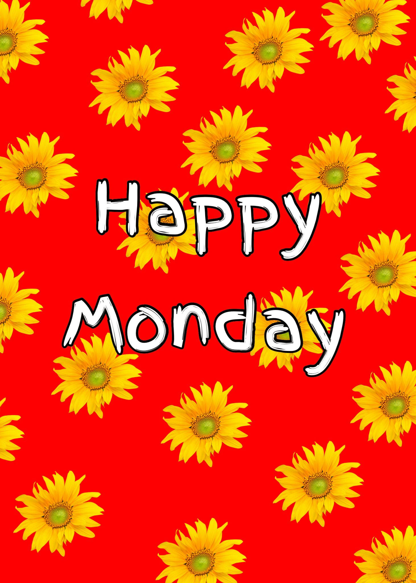 Happy Monday, sunflower, red background, Full HD Phone Wallpaper