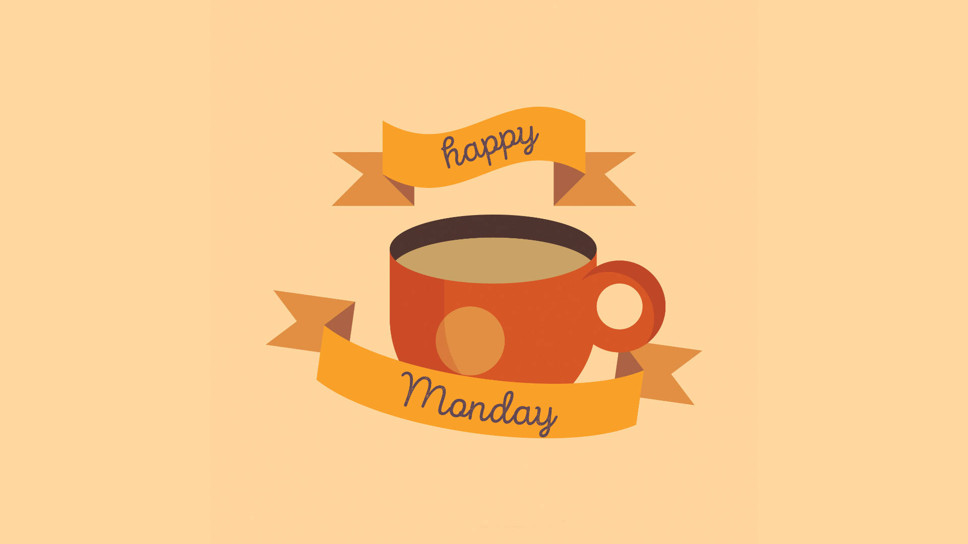 Happy Monday Coffee, orange coffee cup, banners reading happy Monday, Full HD Desktop Wallpaper