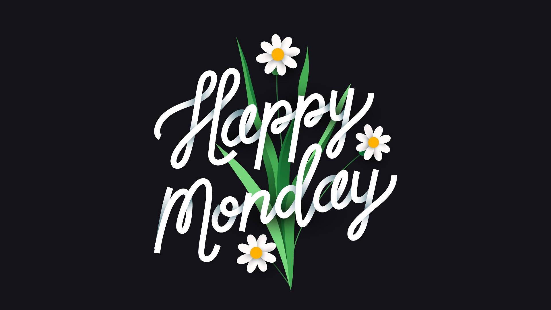 Happy Monday, daisies, white cursive, Full HD Desktop Wallpaper