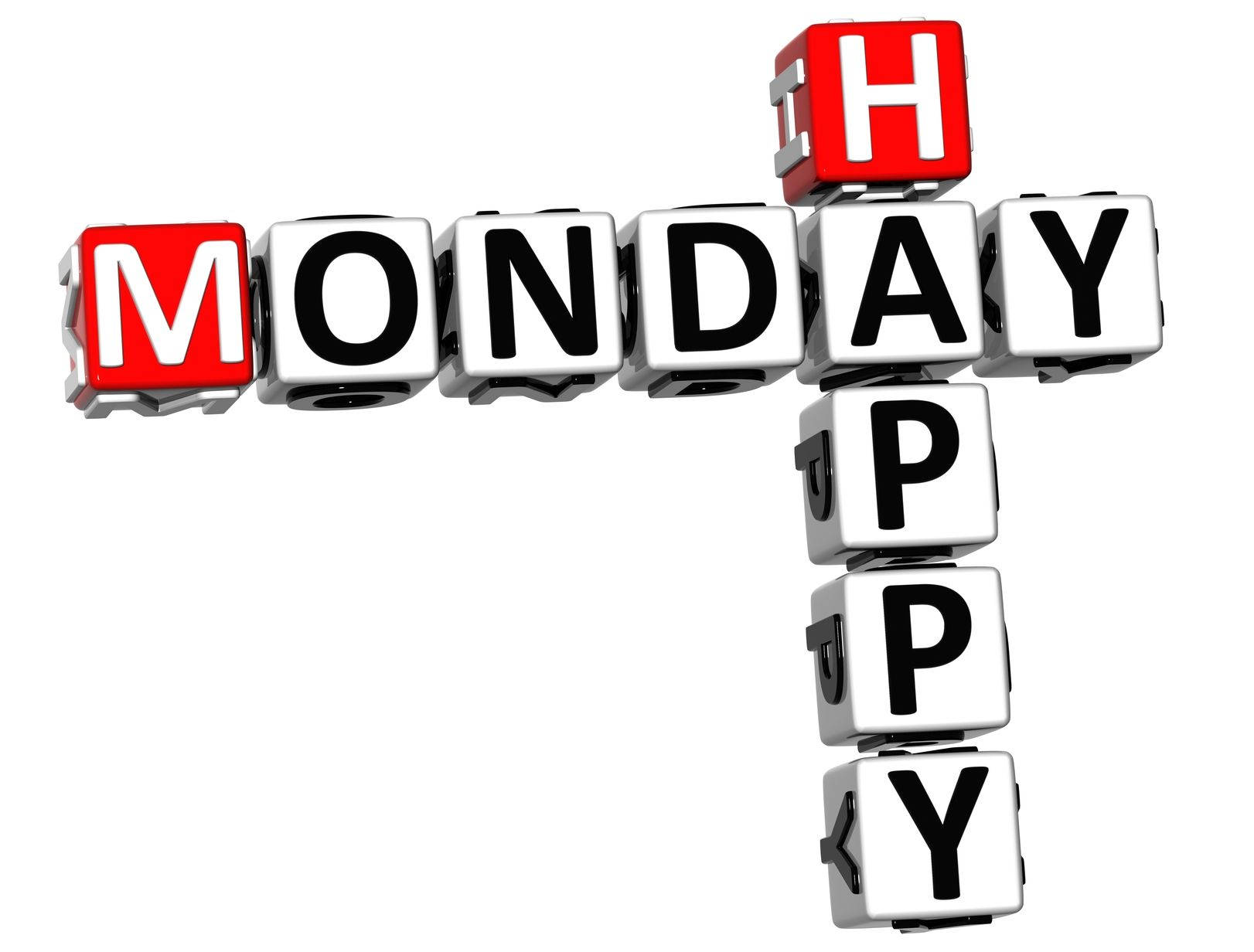 HAPPY MONDAY, red and white cubes, 3d-rendered crossword puzzle blocks, HD Desktop Wallpaper