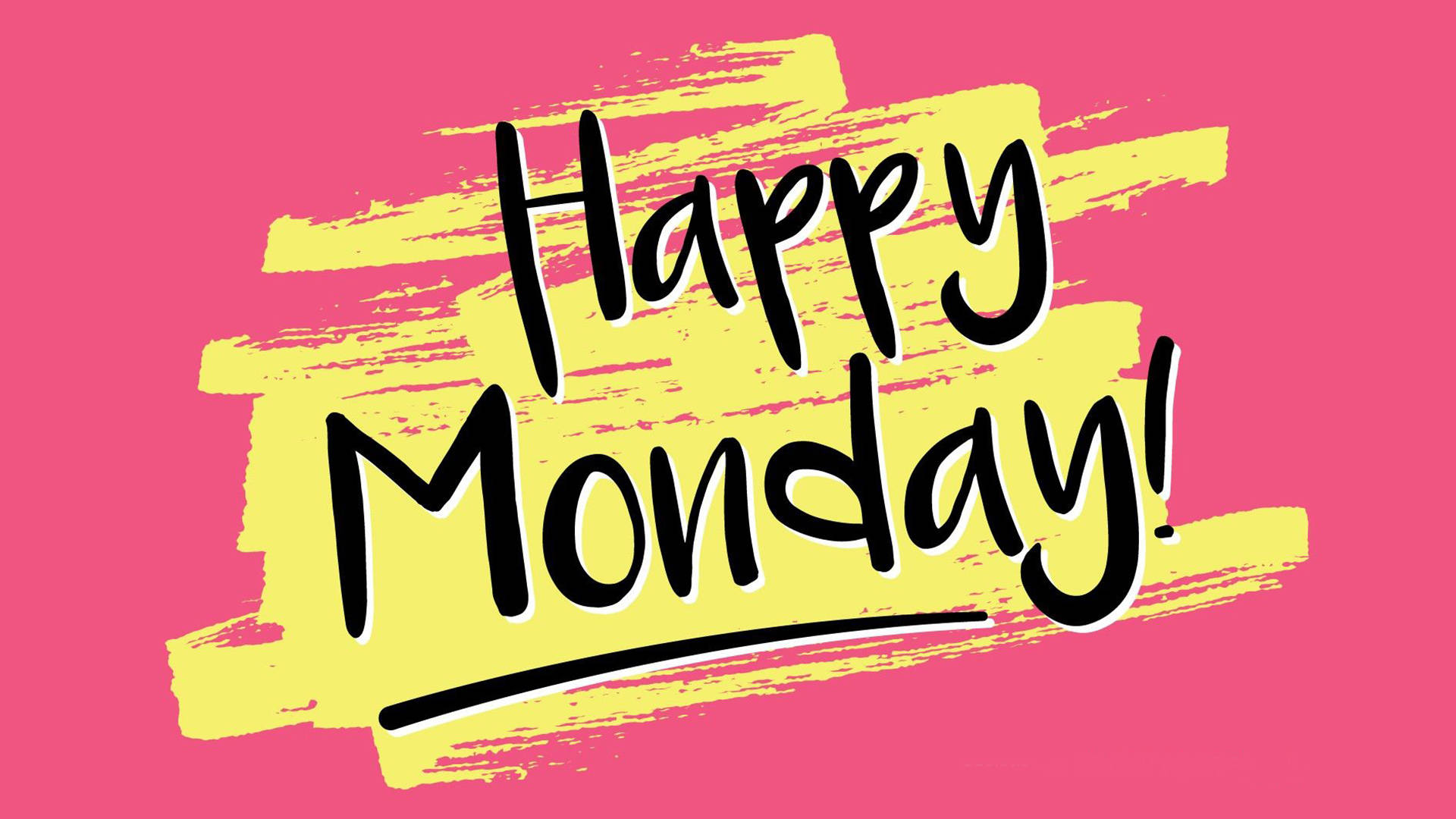 Happy Monday!, vibrant pink background, yellow brushstroke accents, Full HD Desktop Wallpaper