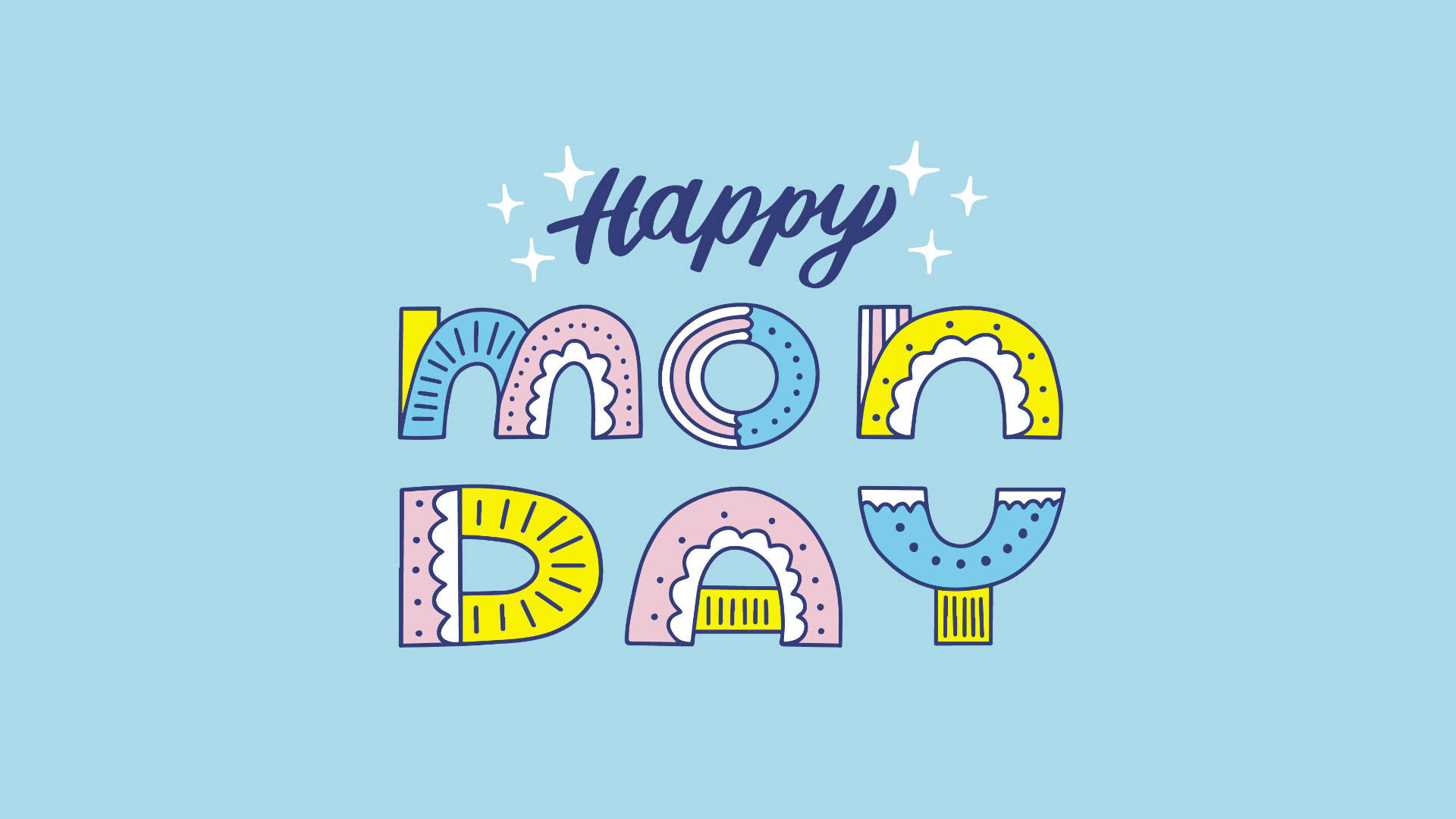 Happy Monday, pastel rainbow letters, sparkles, Full HD Desktop Wallpaper