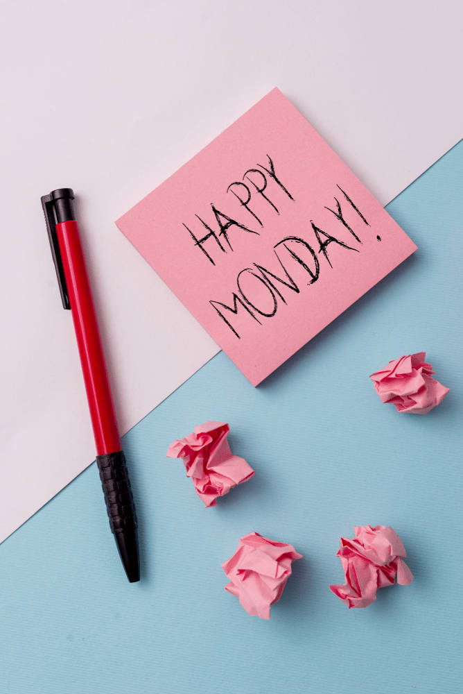 HAPPY MONDAY!, pink sticky note, red pen, SD Phone Wallpaper