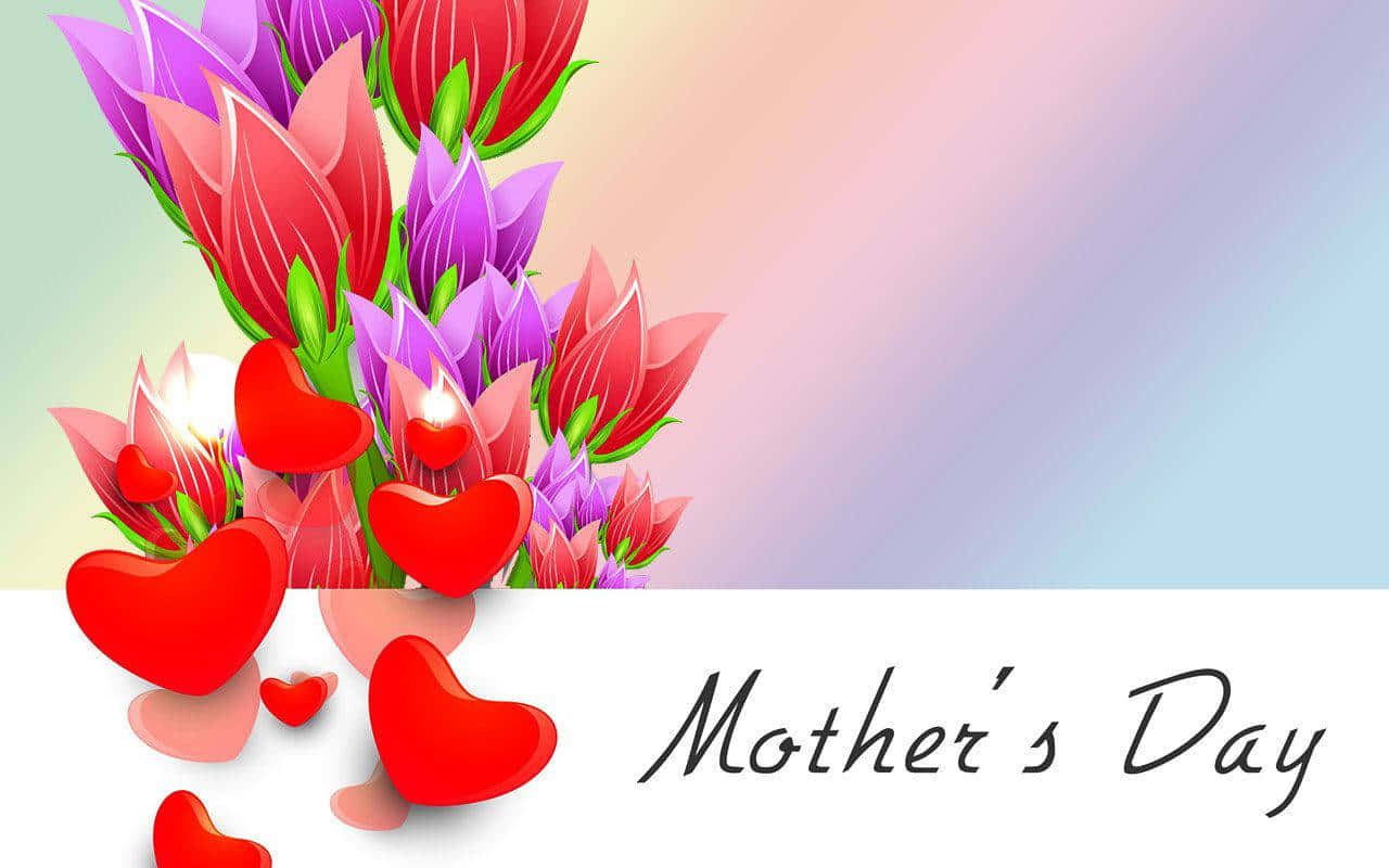 Happy Mothers Day Card, tulips, glowing hearts, HD Desktop Wallpaper