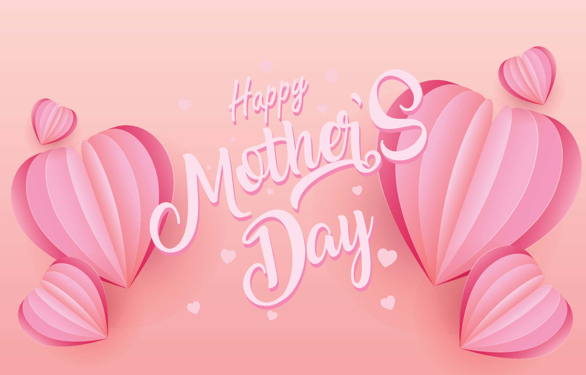 Happy Mother's Day, pink paper-cut hearts, elegant cursive text, Full HD Desktop Wallpaper