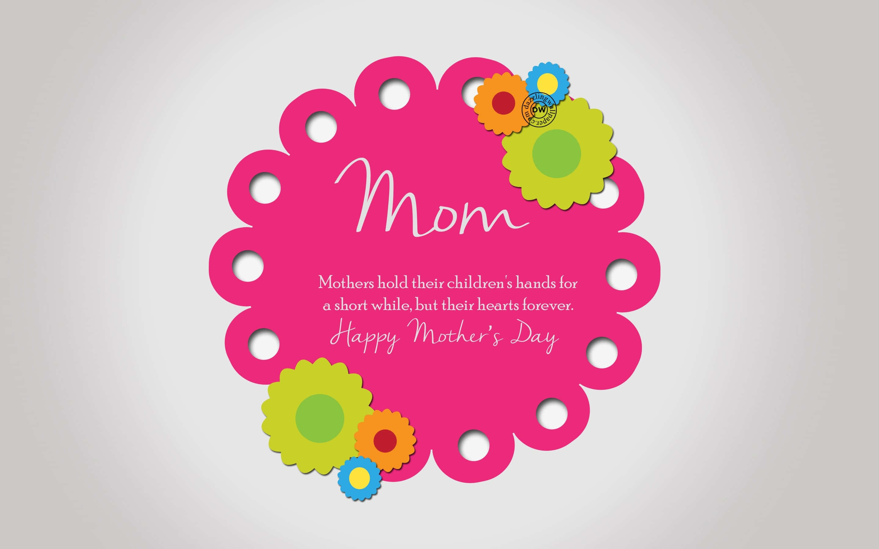 pink scalloped frame, colorful paper flowers, Mother's Day message, 2K Desktop Wallpaper