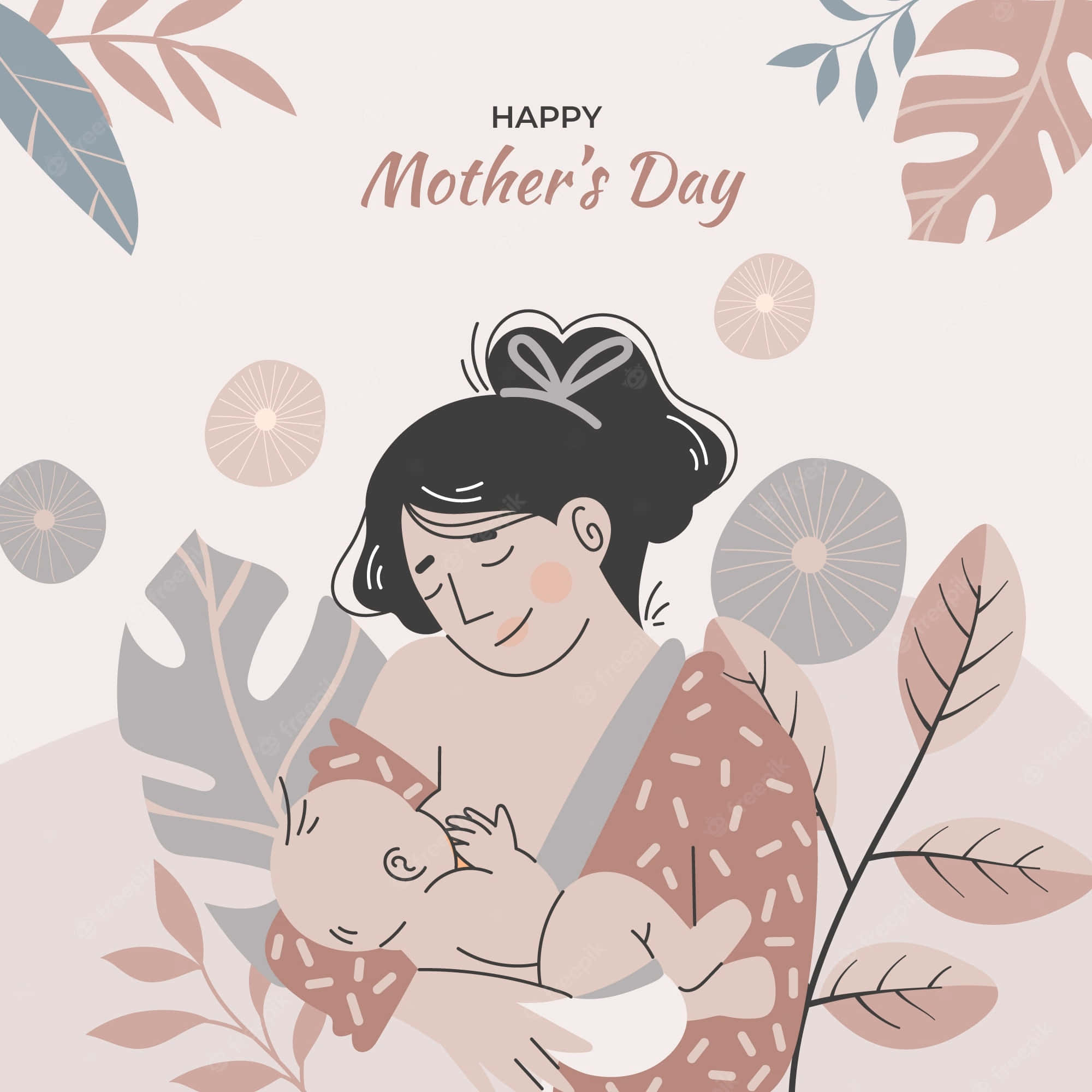 mother, baby, pastel leaves, Full HD Desktop Wallpaper
