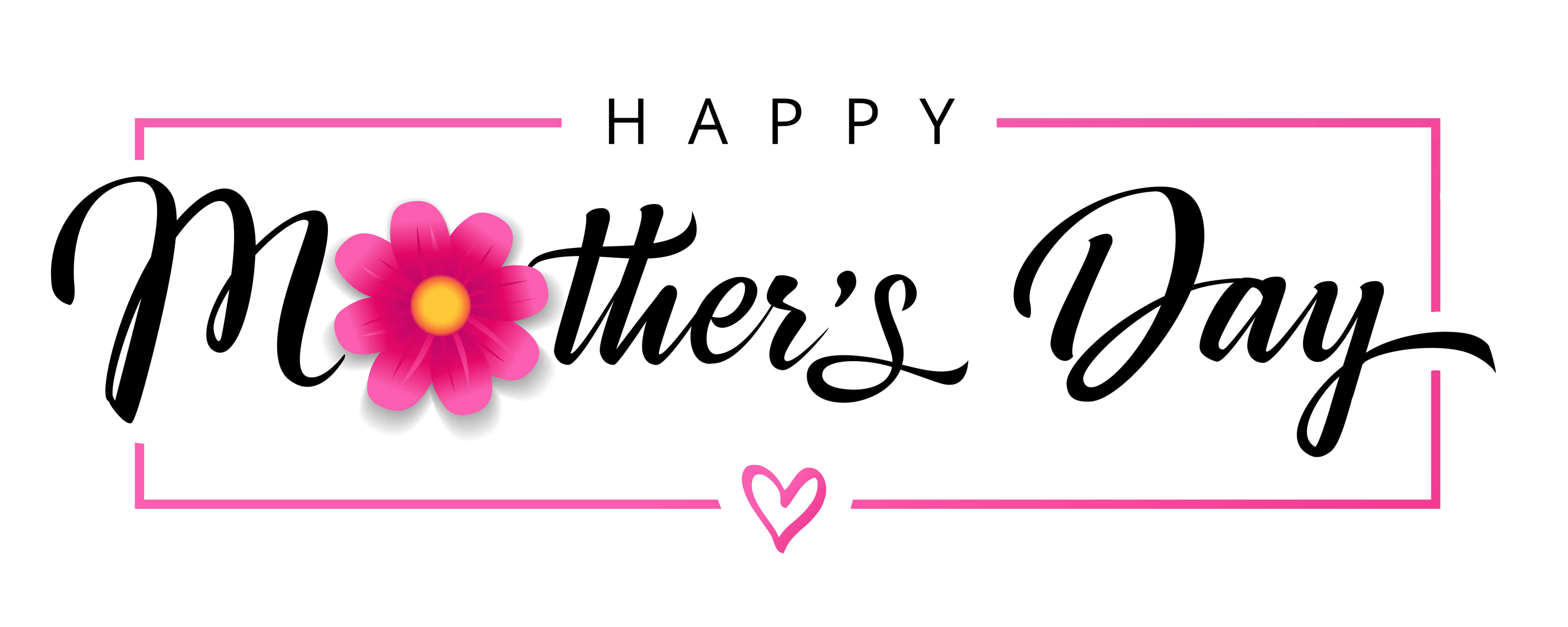 Happy Mothers Day HD, black cursive, pink flower, 2K Desktop Wallpaper