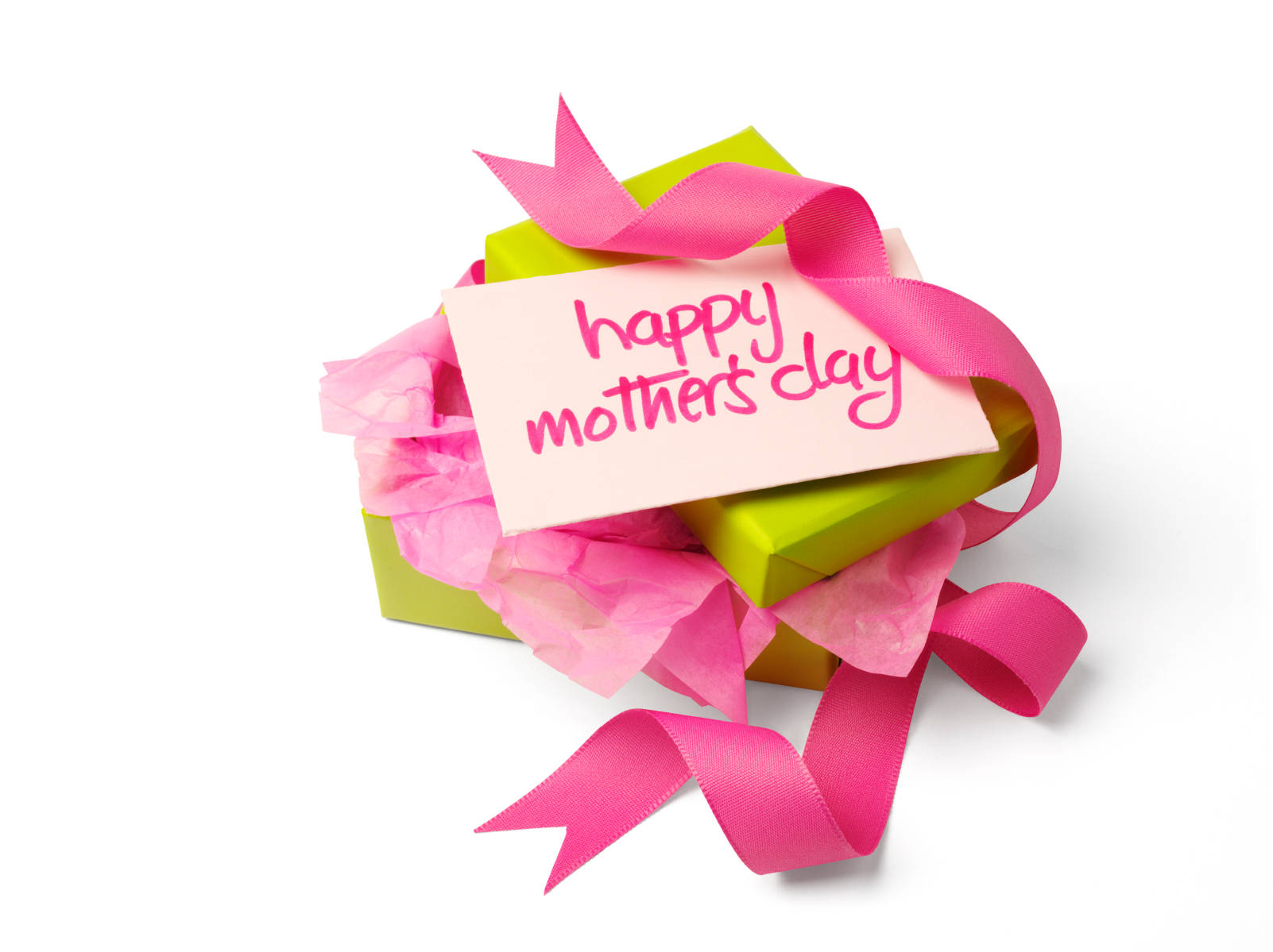 Happy Mothers Day Gift Box, vibrant green, pink ribbon, HD Desktop Wallpaper