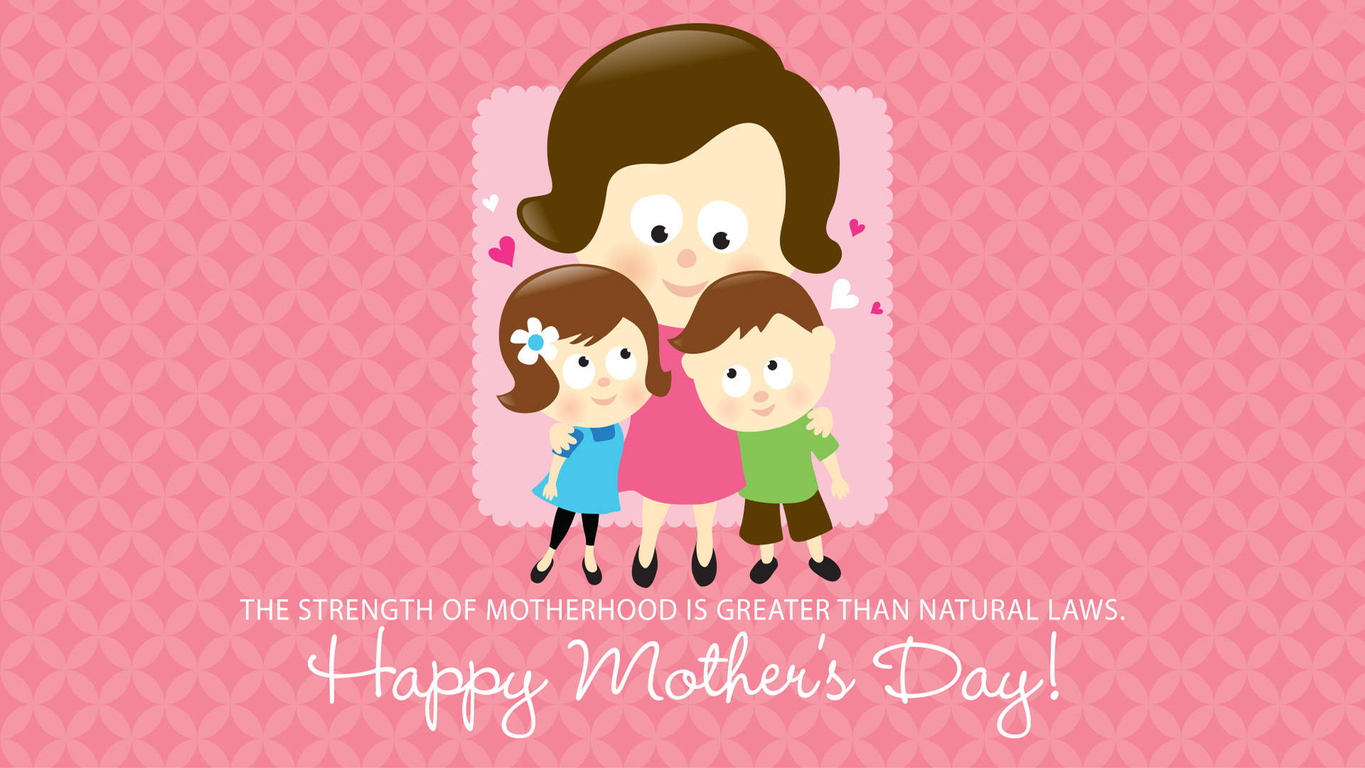 Happy Mothers Day, cartoon mother, two children, Full HD Desktop Wallpaper