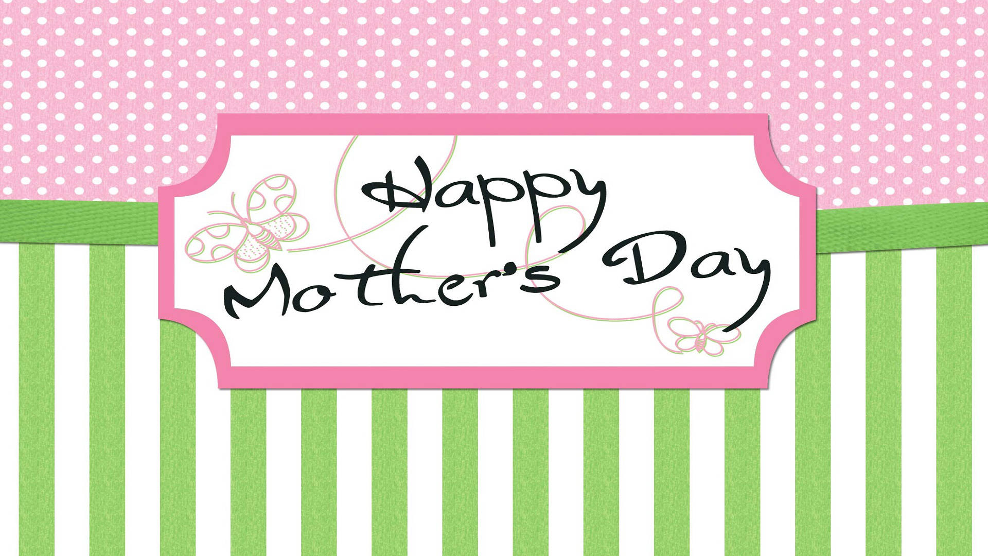 Happy Mothers Day, pink polka dots, green stripes, Full HD Desktop Wallpaper
