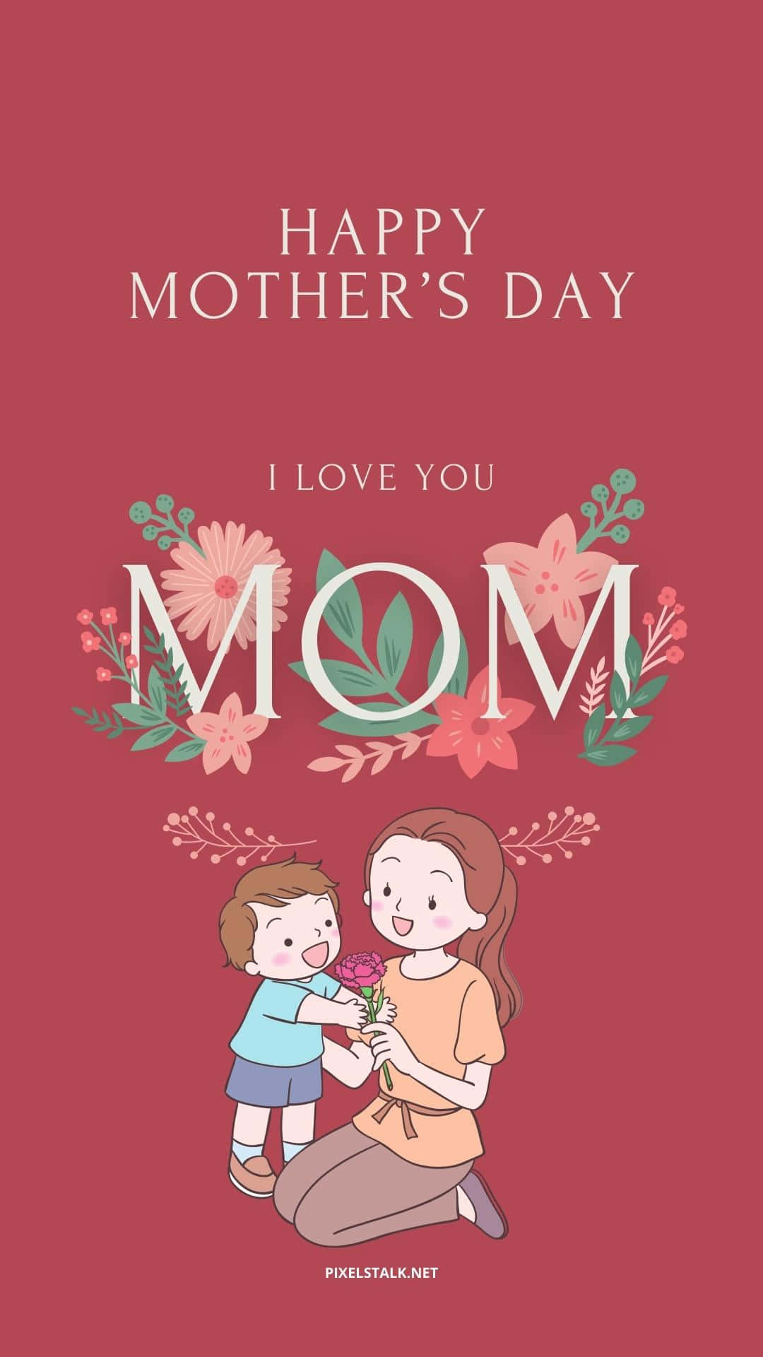 Happy Mother's Day, pink flower, kneeling mother, Full HD Phone Wallpaper