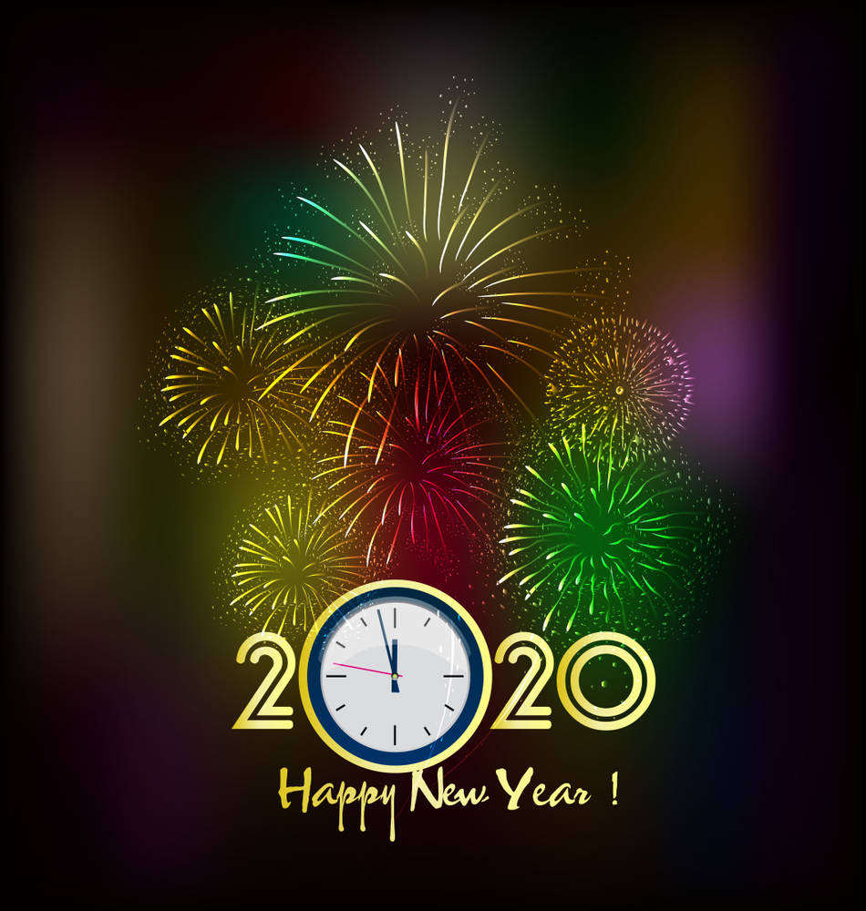 2020 Happy New Year!, gold, fireworks, SD Phone Wallpaper