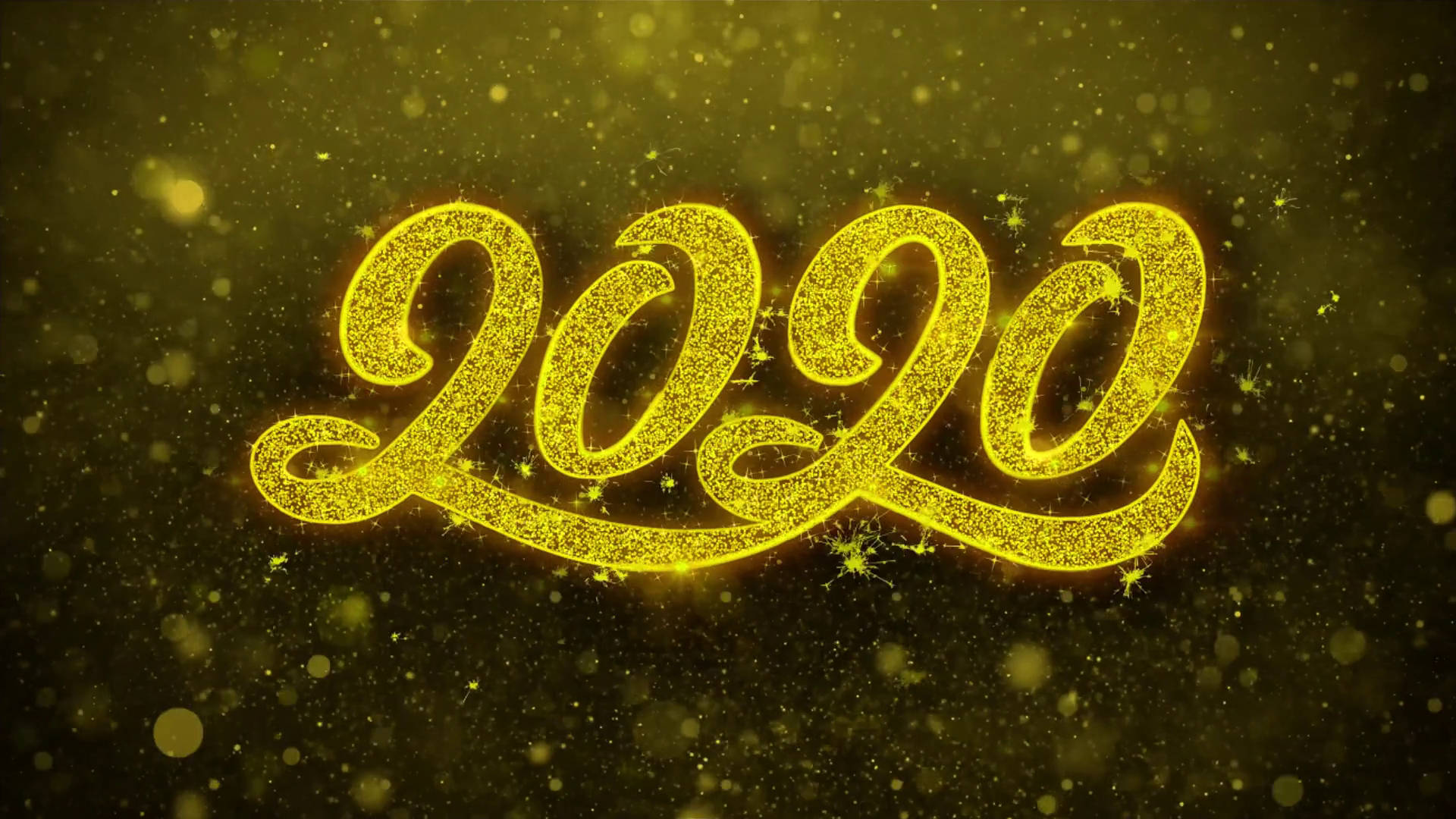 2020, Golden glittery, sparkling particles, Full HD Desktop Wallpaper
