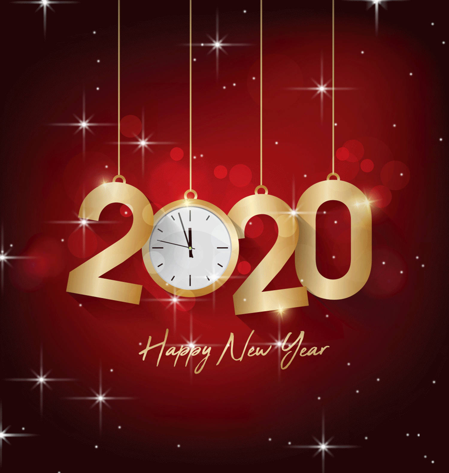 Happy New Year 2020, 2020 numerals, clock, HD Phone Wallpaper