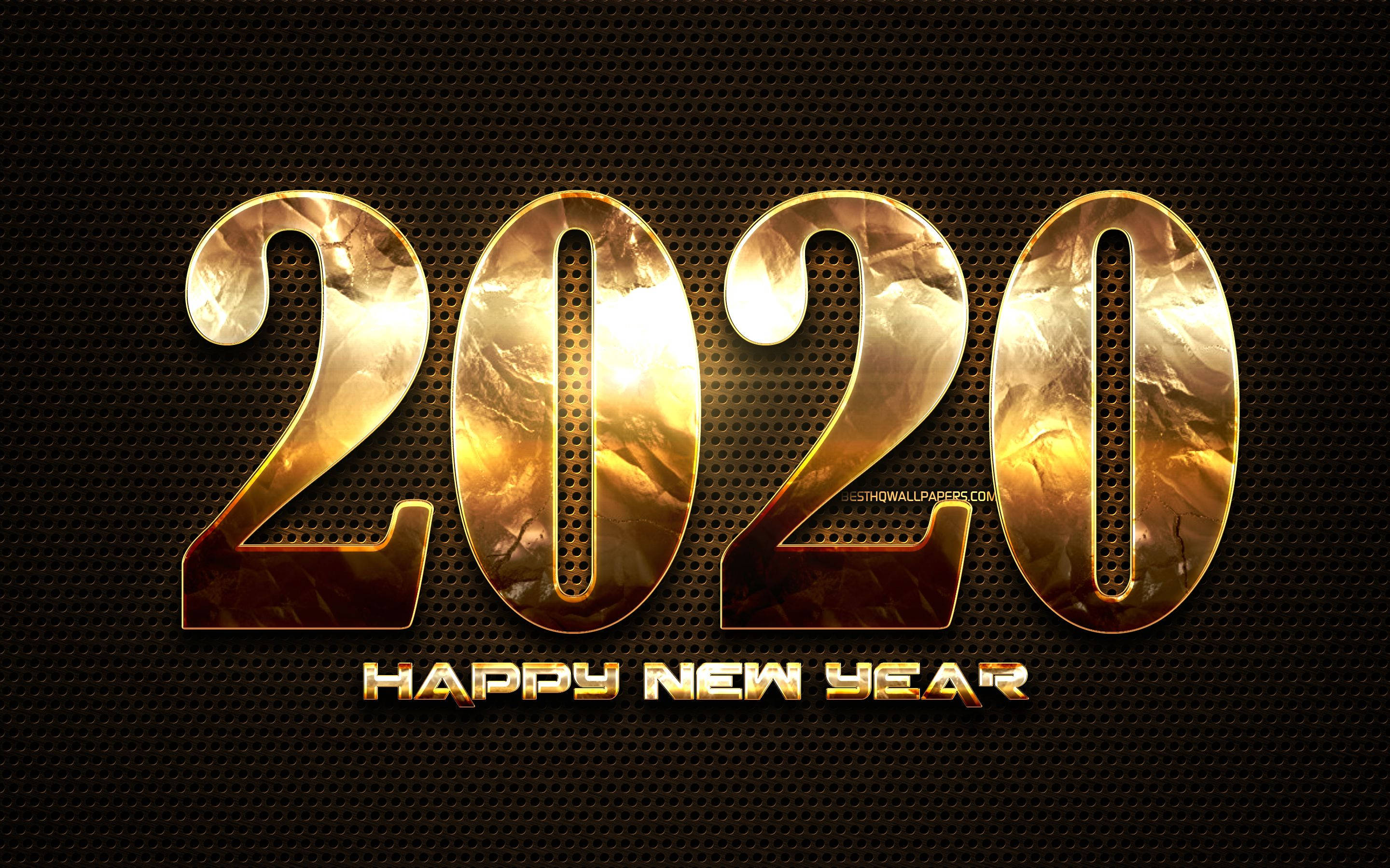 2020, golden digits, metal dotted, 2K Desktop Wallpaper