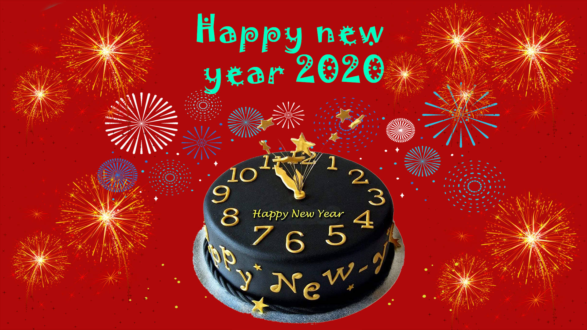 Happy New Year 2020, black cake, gold numbers, Full HD Desktop Wallpaper