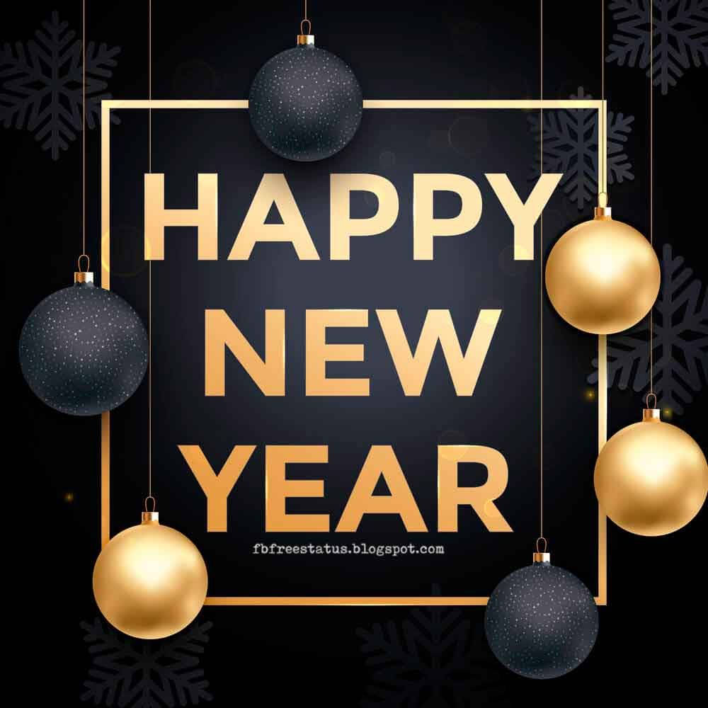 Happy New Year 2020, Golden 'HAPPY NEW YEAR' text, gold and glittery black ornaments, SD Desktop Wallpaper