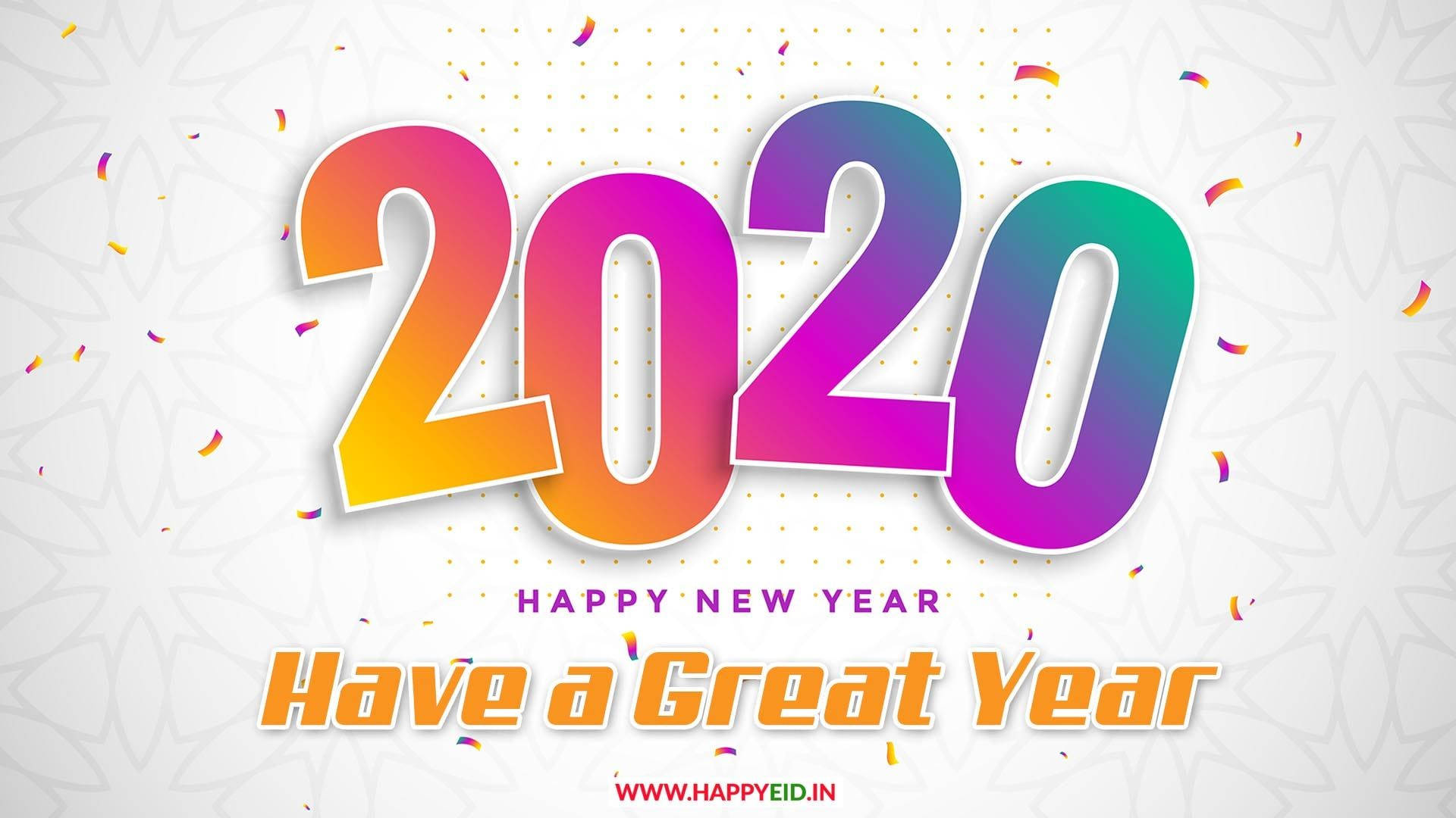 Happy New Year 2020, rainbow-gradient, confetti, Full HD Desktop Wallpaper