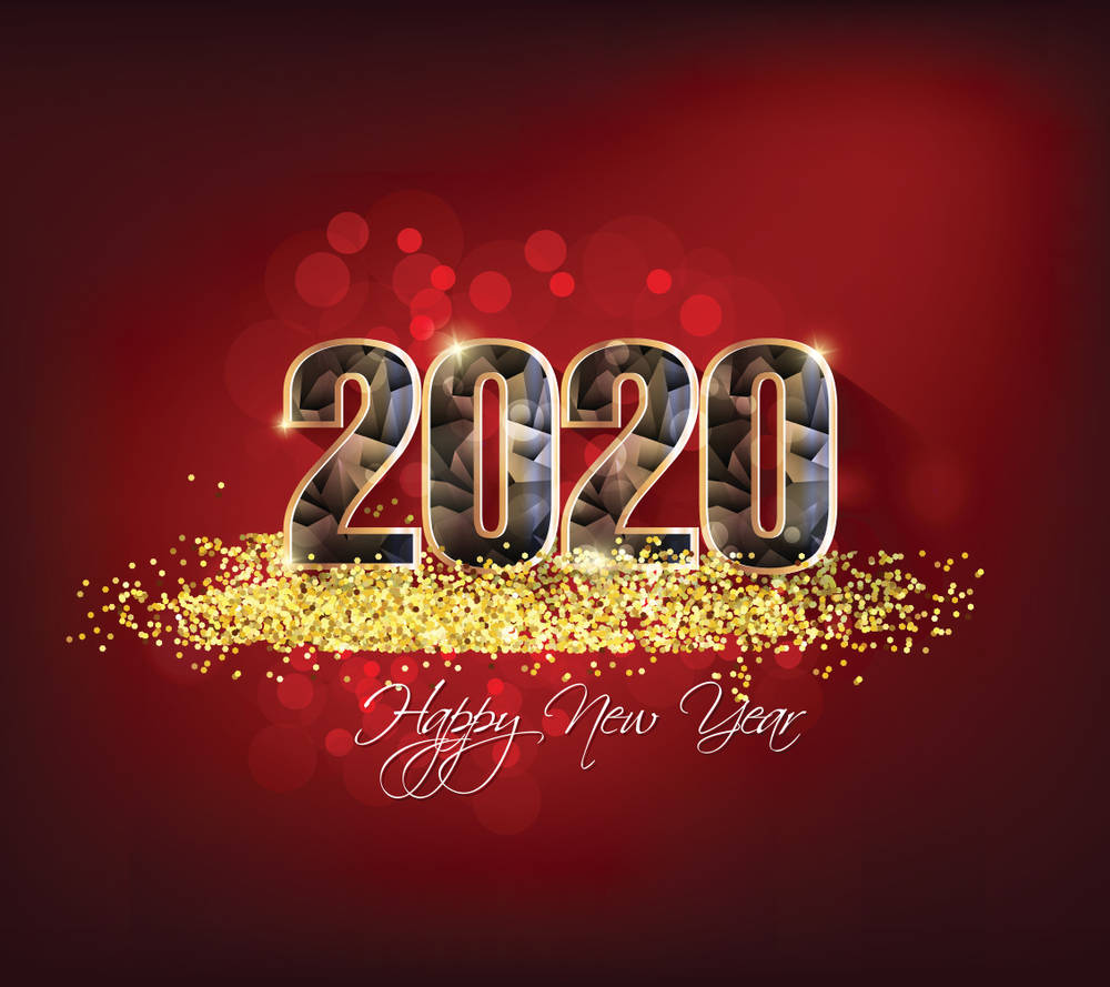 2020, Happy New Year, shimmering gold glitter, SD Desktop Wallpaper