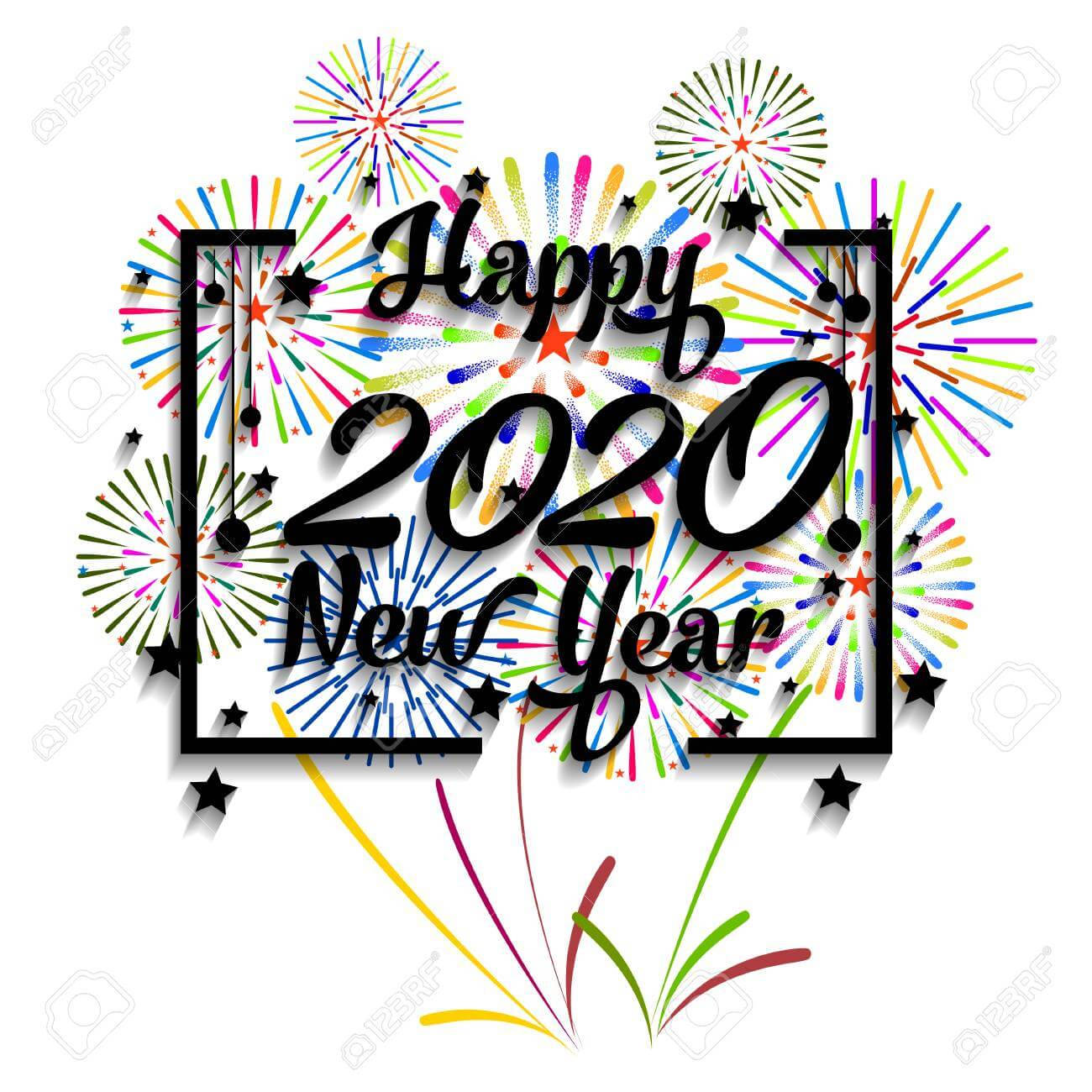 Happy 2020 New Year, black text, black border, HD Desktop Wallpaper