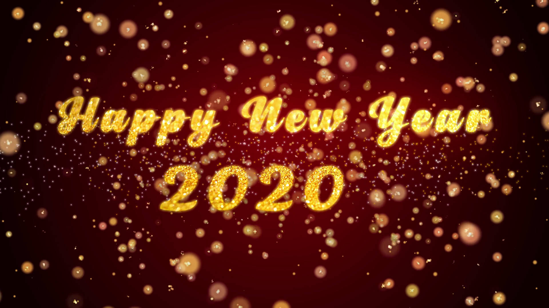 Happy New Year 2020, golden glittering text, sparkling particles, Full HD Desktop Wallpaper