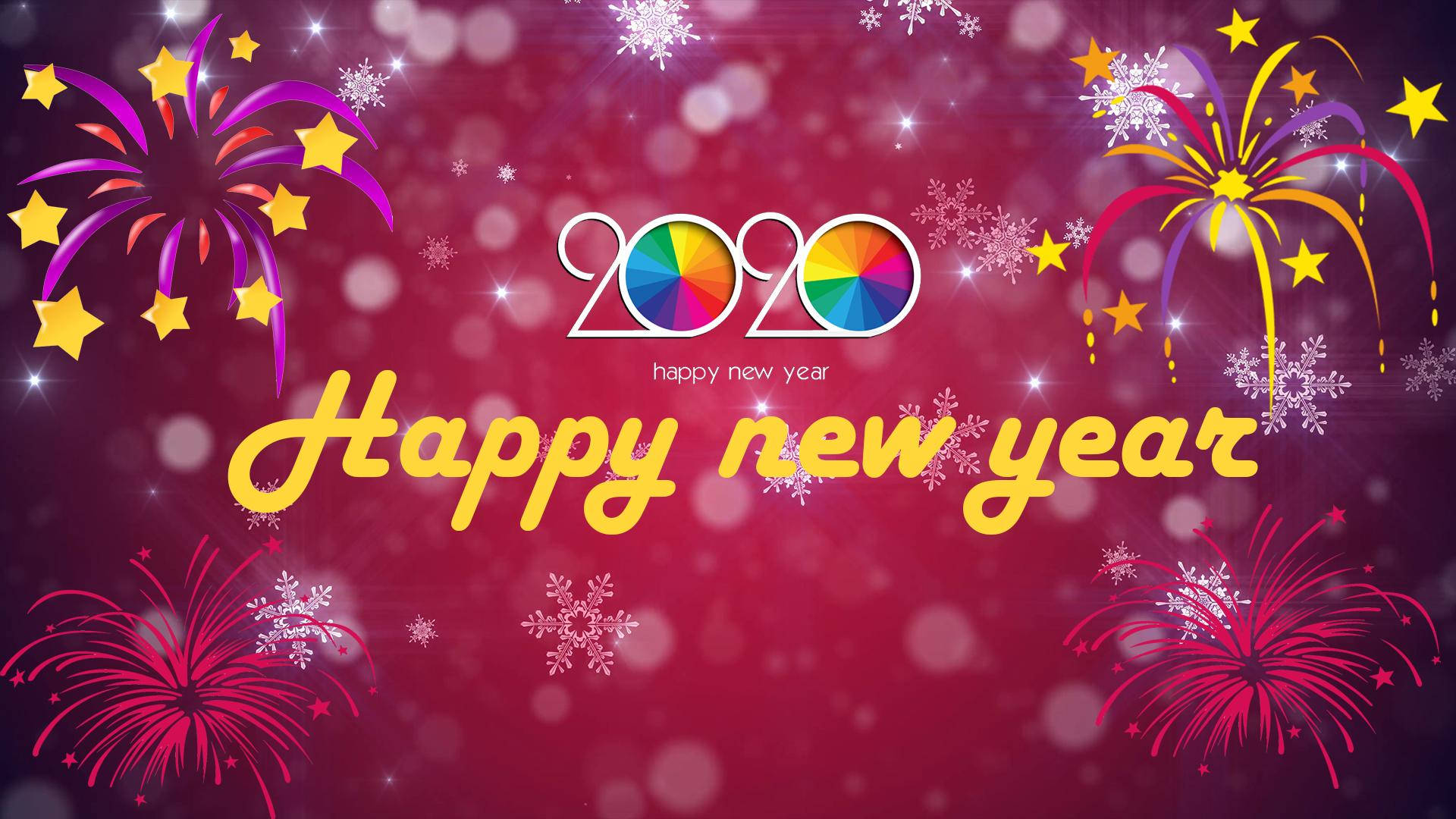 Happy New Year 2020, fireworks, snowflakes, Full HD Desktop Wallpaper