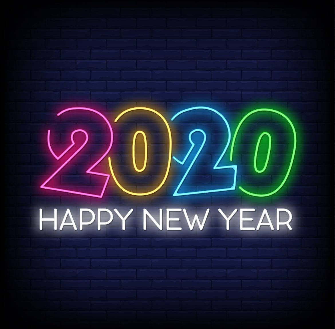 Happy New Year 2020, neon sign, rainbow colors, SD Desktop Wallpaper