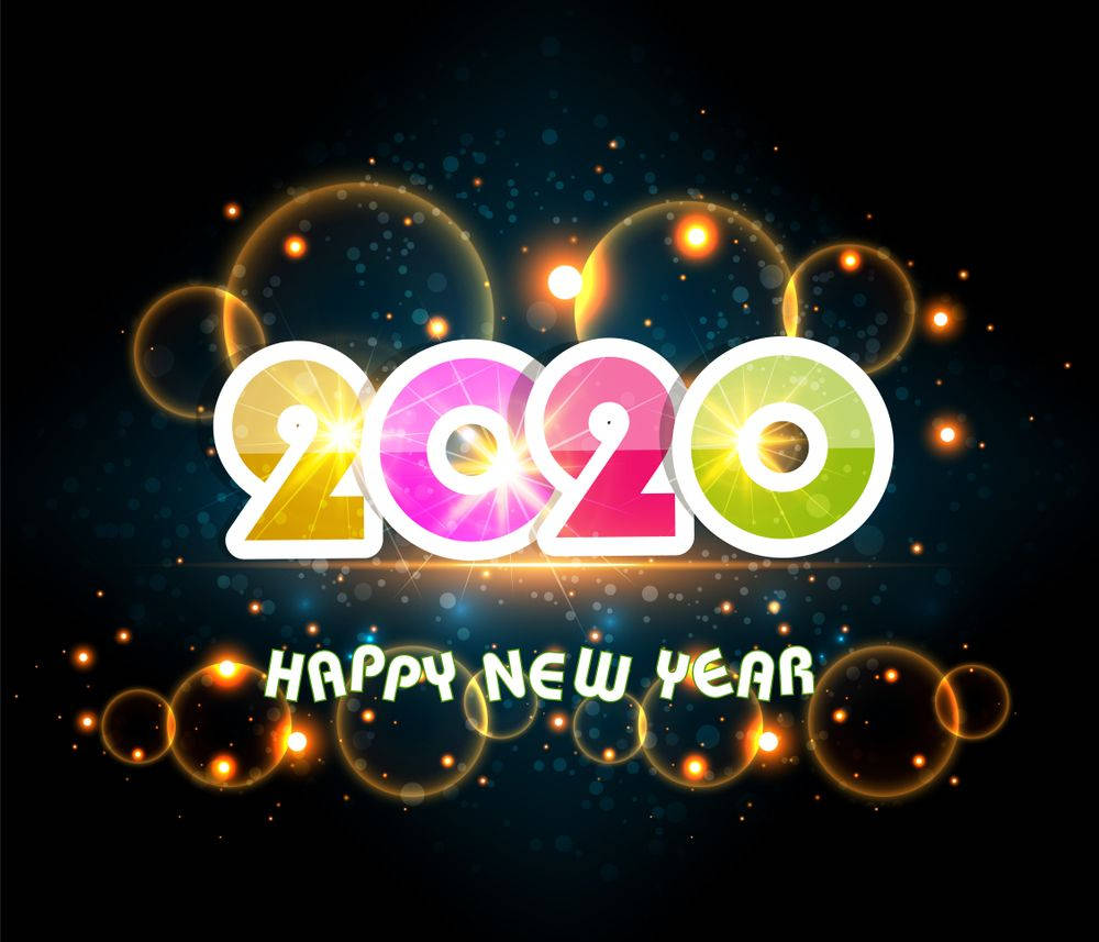 Happy New Year 2020, glowing rainbow colors, sparkling bokeh lights, SD Desktop Wallpaper