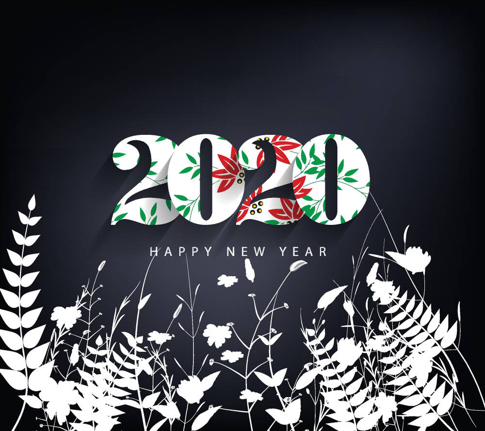 Happy New Year 2020, 2020, red and green floral patterns, SD Desktop Wallpaper