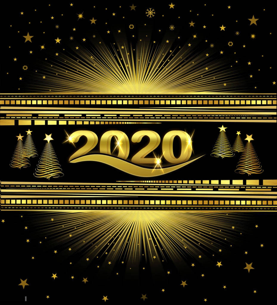 Happy New Year 2020, golden, starbursts, SD Phone Wallpaper
