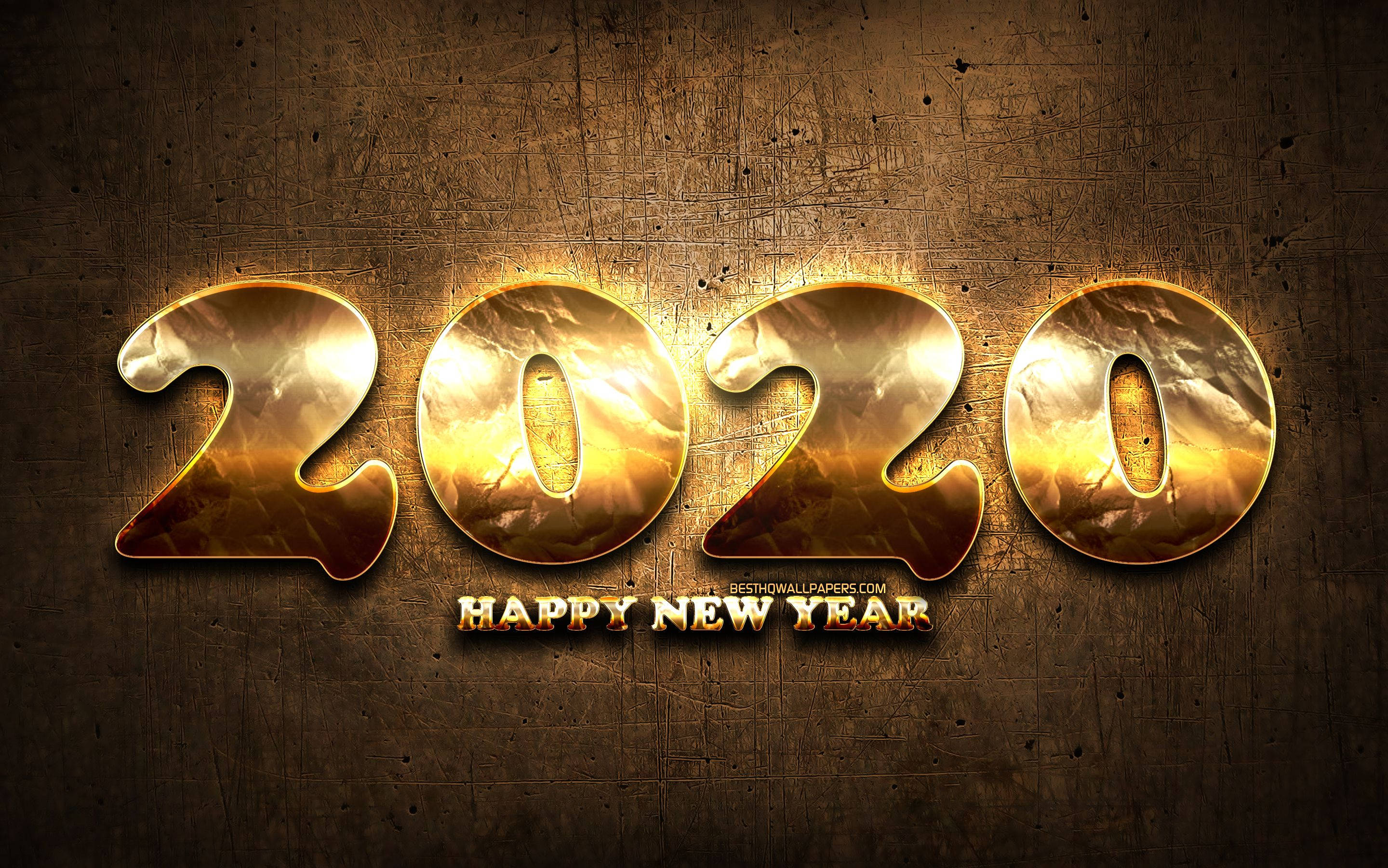 2020, golden digits, fiery clouds, 2K Desktop Wallpaper