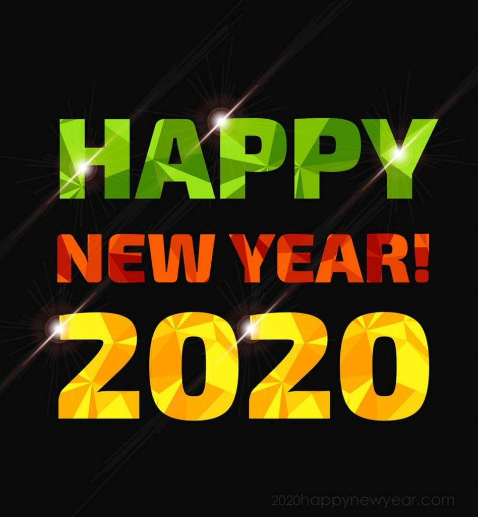 HAPPY NEW YEAR 2020, green orange and yellow, lens flares, SD Phone Wallpaper