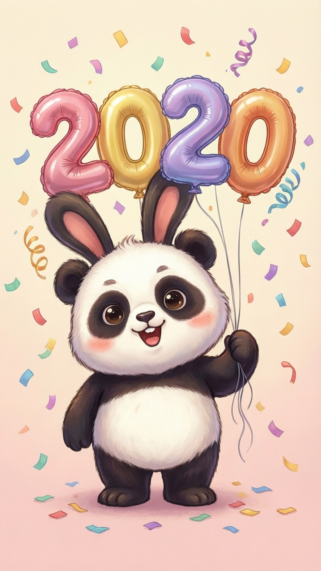 cartoon panda, bunny ears, 2020 balloons, Full HD Phone Wallpaper