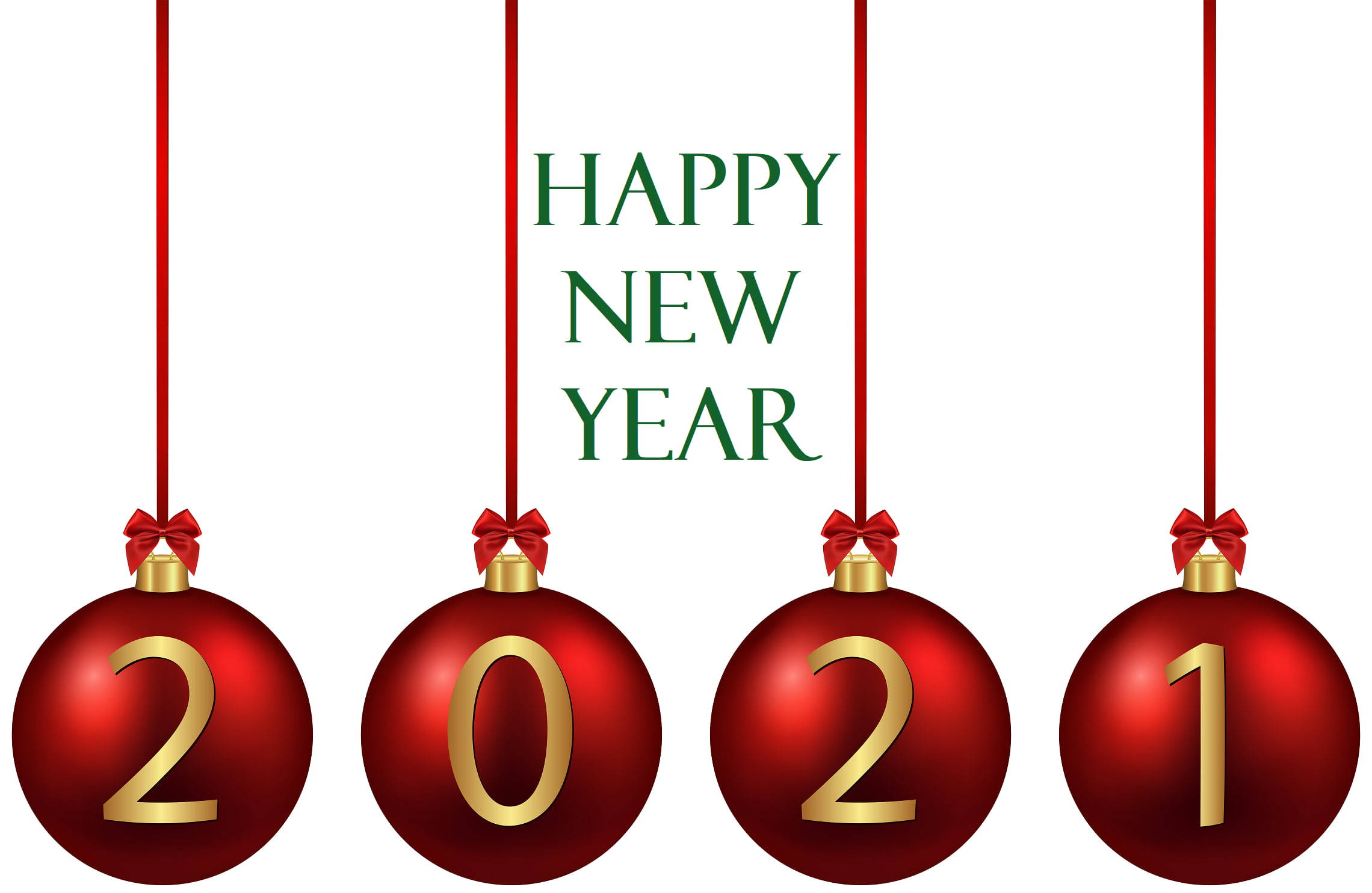 2021, red Christmas ornaments, gold numbers, Full HD Desktop Wallpaper