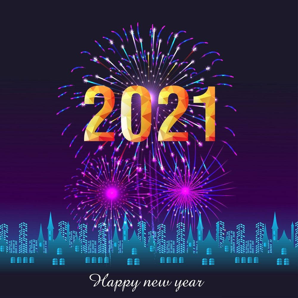 fireworks display, Happy New Year 2021, geometric 2021 fireworks, SD Phone Wallpaper