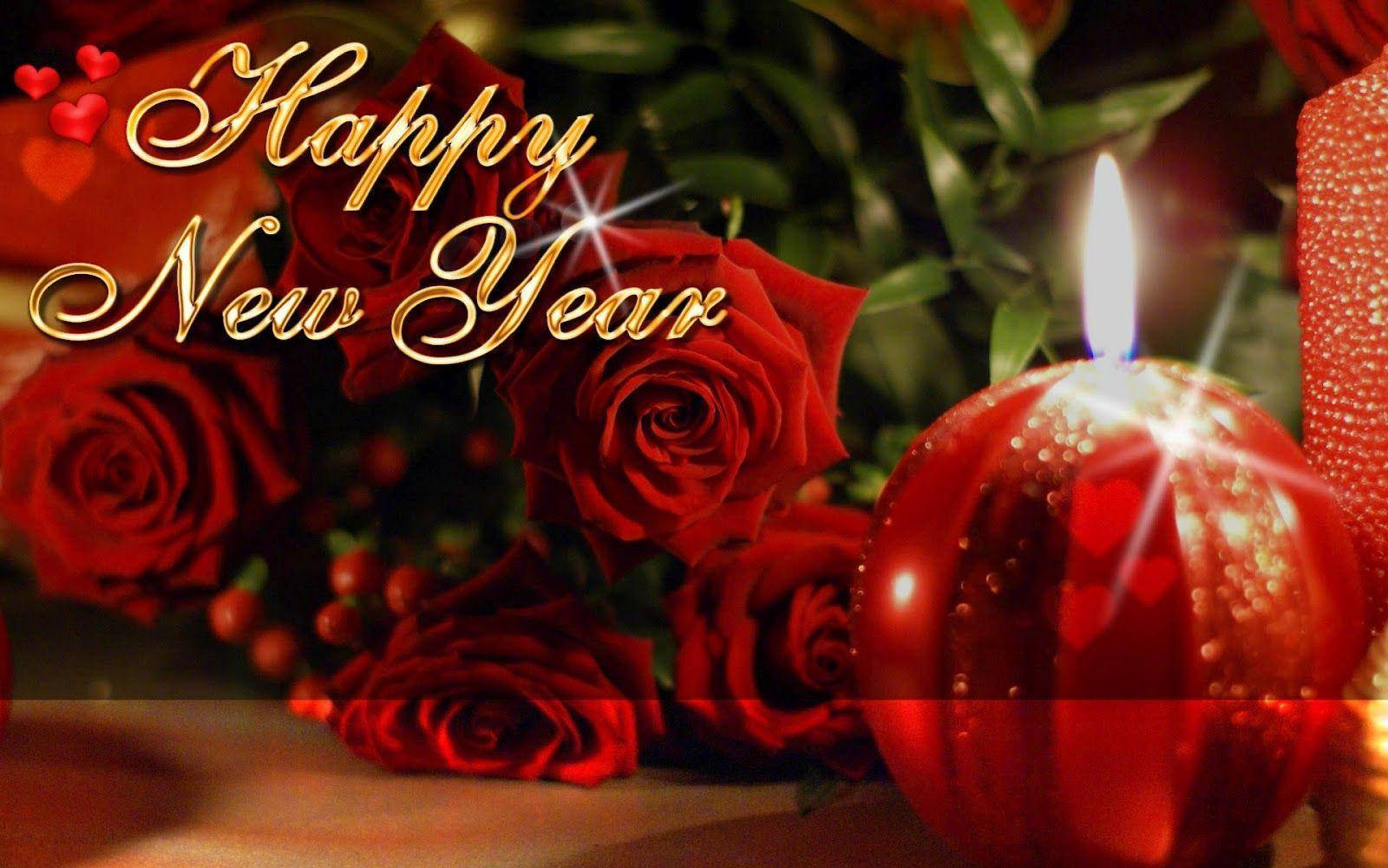 Happy New Year 2021, red roses, sparkling candle, HD Desktop Wallpaper